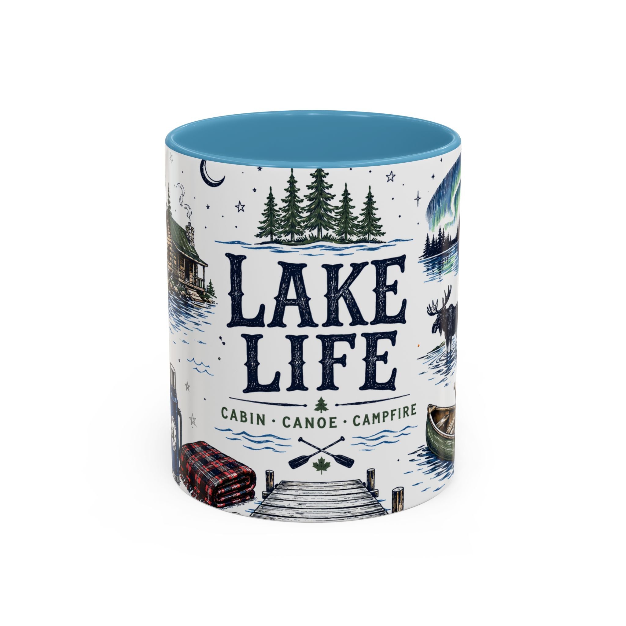 Cabin Country Lake Life Coffee Mug | Canada Cottage Gift | Accent Color Ceramic 11oz 15oz
