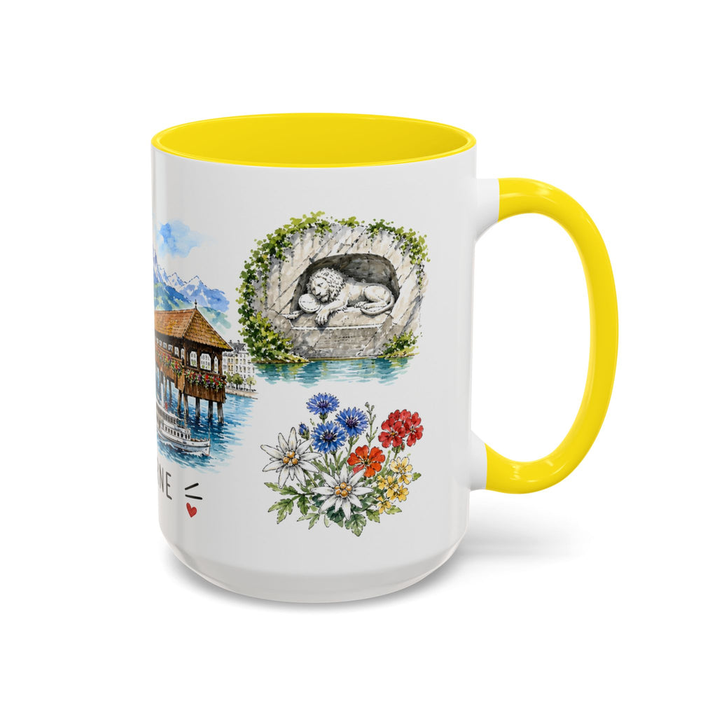 Lucerne Illustrated Travel Mug | City Souvenir Accent Coffee Mug | 11oz 15oz Ceramic Cup