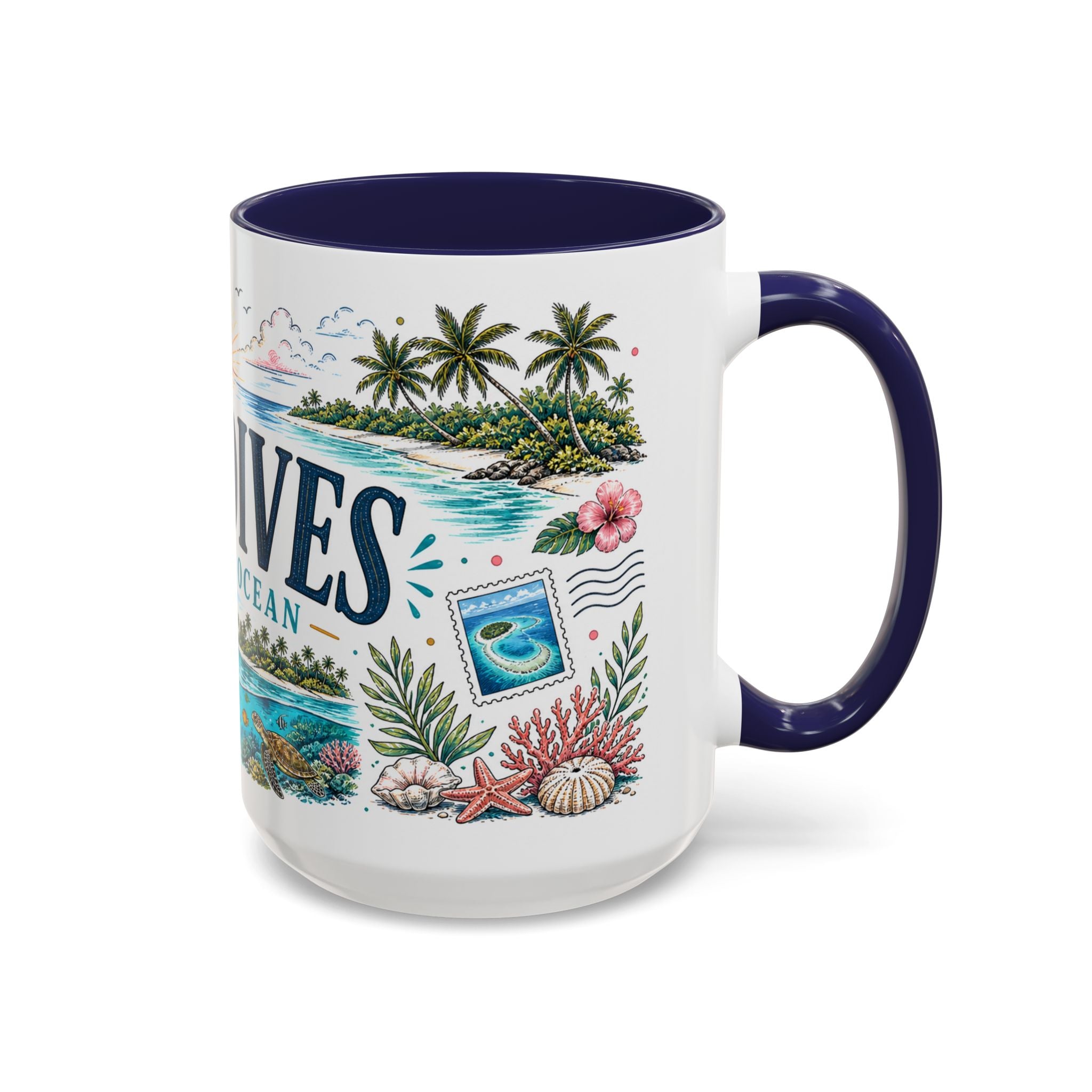 Maldives Coffee Mug | Travel Destination Souvenir Gift | Accent Color Ceramic 11oz 15oz
