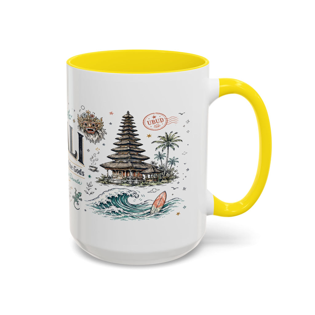 Bali Coffee Mug | Indonesia Souvenir Travel Gift | Accent Color Ceramic 11oz 15oz