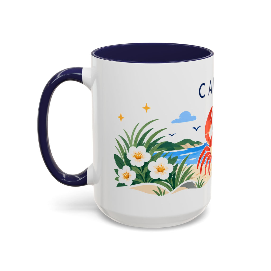 Cancer Zodiac Coffee Mug | Crab and Coastal Design | Astrology Birthday Gift | 11 oz 15 oz Ceramic Accent Mug