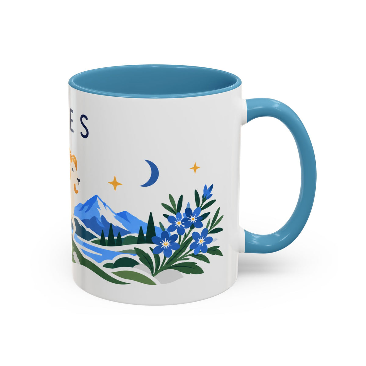 Aries Zodiac Coffee Mug | Ram and Floral Design | Astrology Birthday Gift | 11 oz 15 oz Ceramic Accent Mug