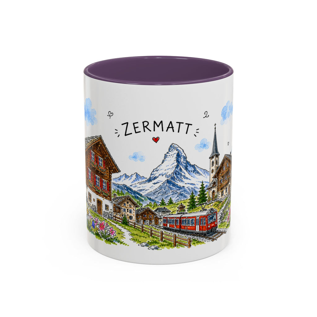 Zermatt Illustrated Travel Mug | Switzerland Souvenir Accent Coffee Mug | 11oz 15oz Ceramic Cup