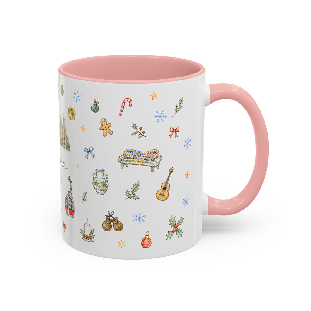 Barcelona Christmas Mug | Watercolor City Souvenir, Ceramic Coffee Cup (11oz/15oz)