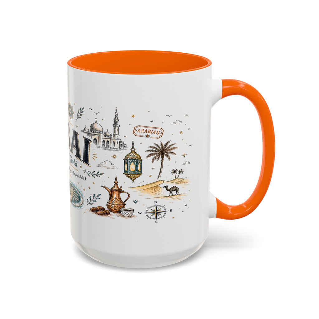 Dubai Coffee Mug | UAE Souvenir Travel Gift | Accent Color Ceramic 11oz 15oz