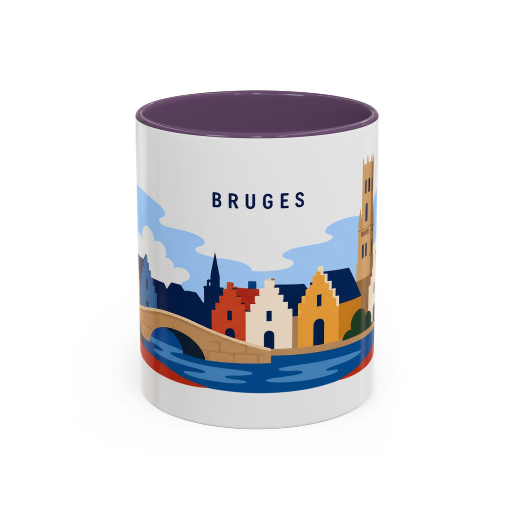 Bruges Coffee Mug | Travel Destination Souvenir Gift | Accent Color Ceramic 11oz 15oz
