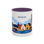Bruges Coffee Mug | Travel Destination Souvenir Gift | Accent Color Ceramic 11oz 15oz