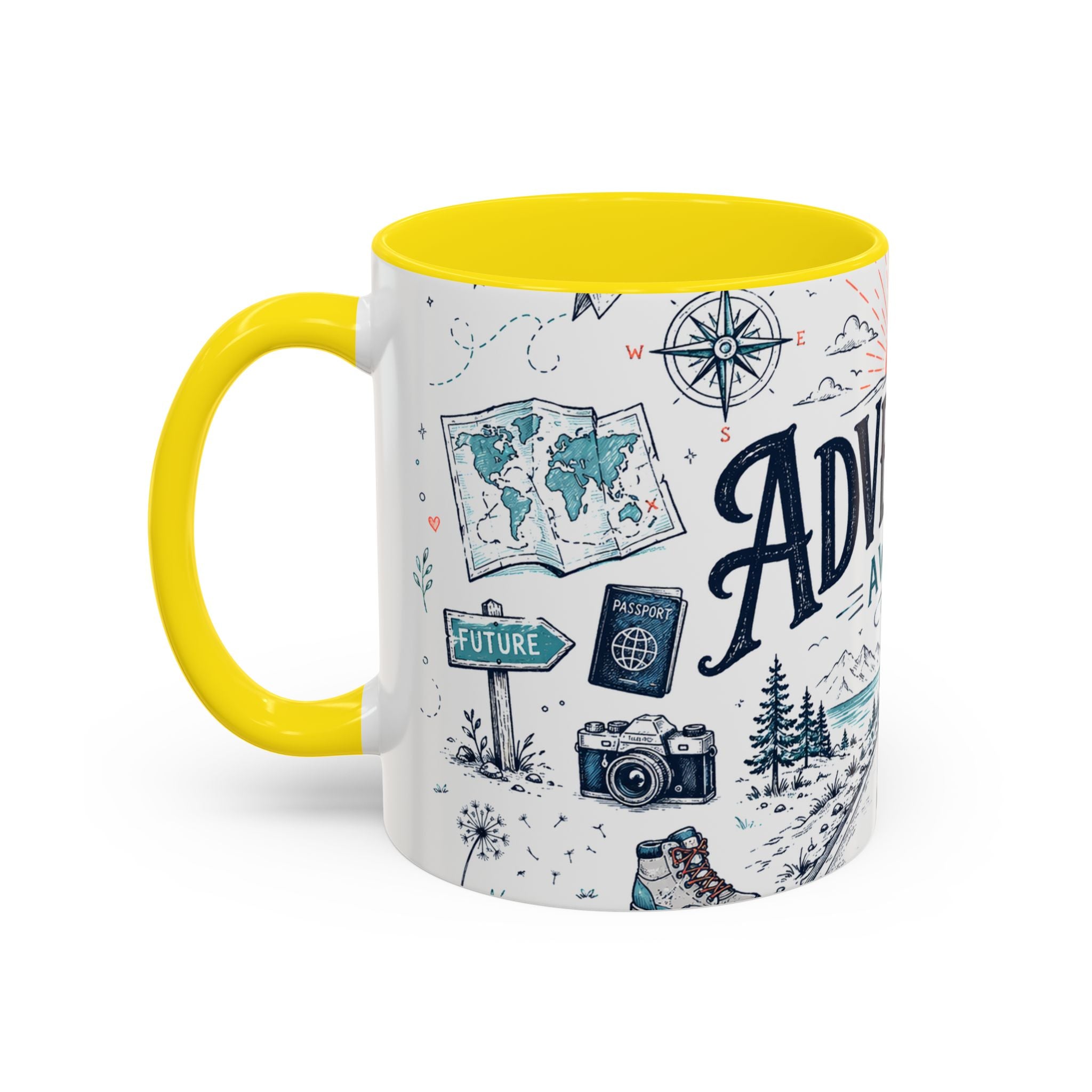 Adventure Awaits Coffee Mug | Class of 2026 Graduation Gift | Accent Color Ceramic 11oz 15oz