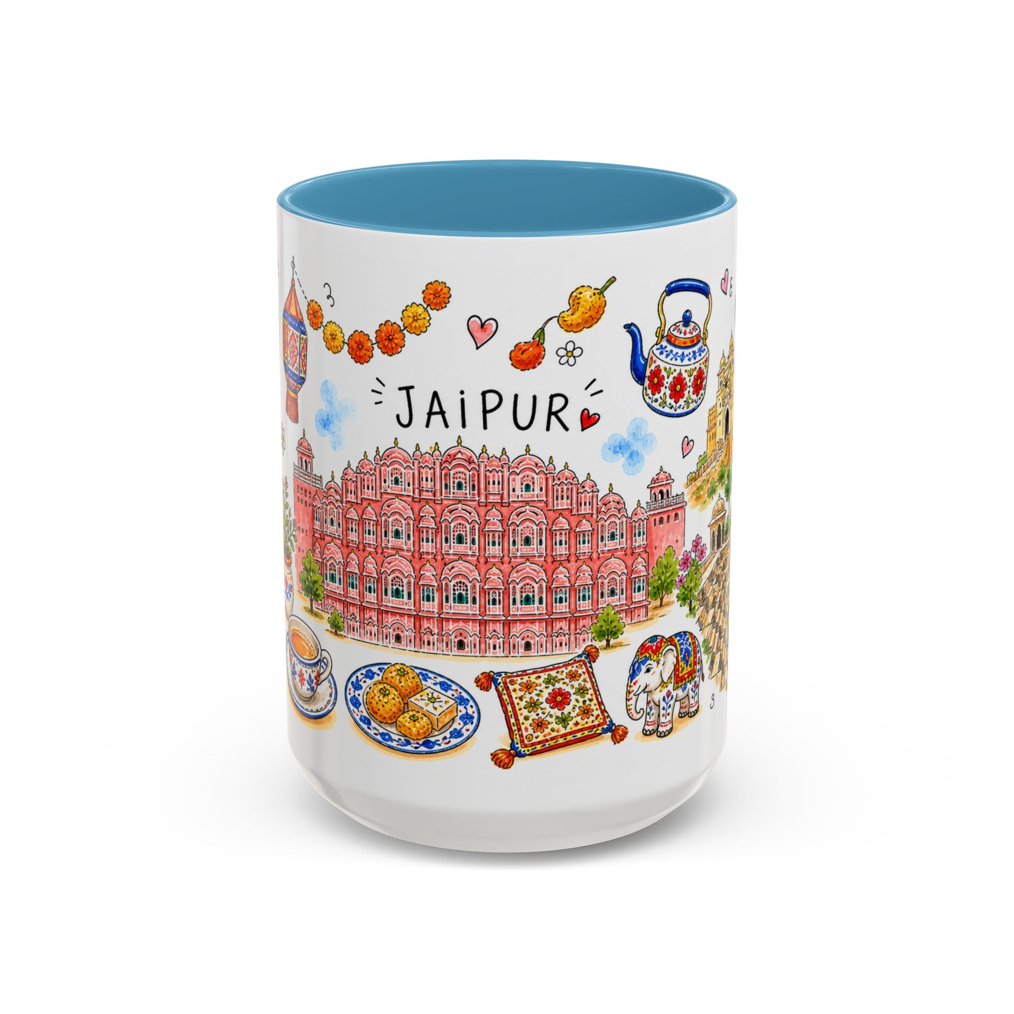 Jaipur Illustrated Travel Mug | City Souvenir Accent Coffee Mug | 11oz 15oz Ceramic Cup