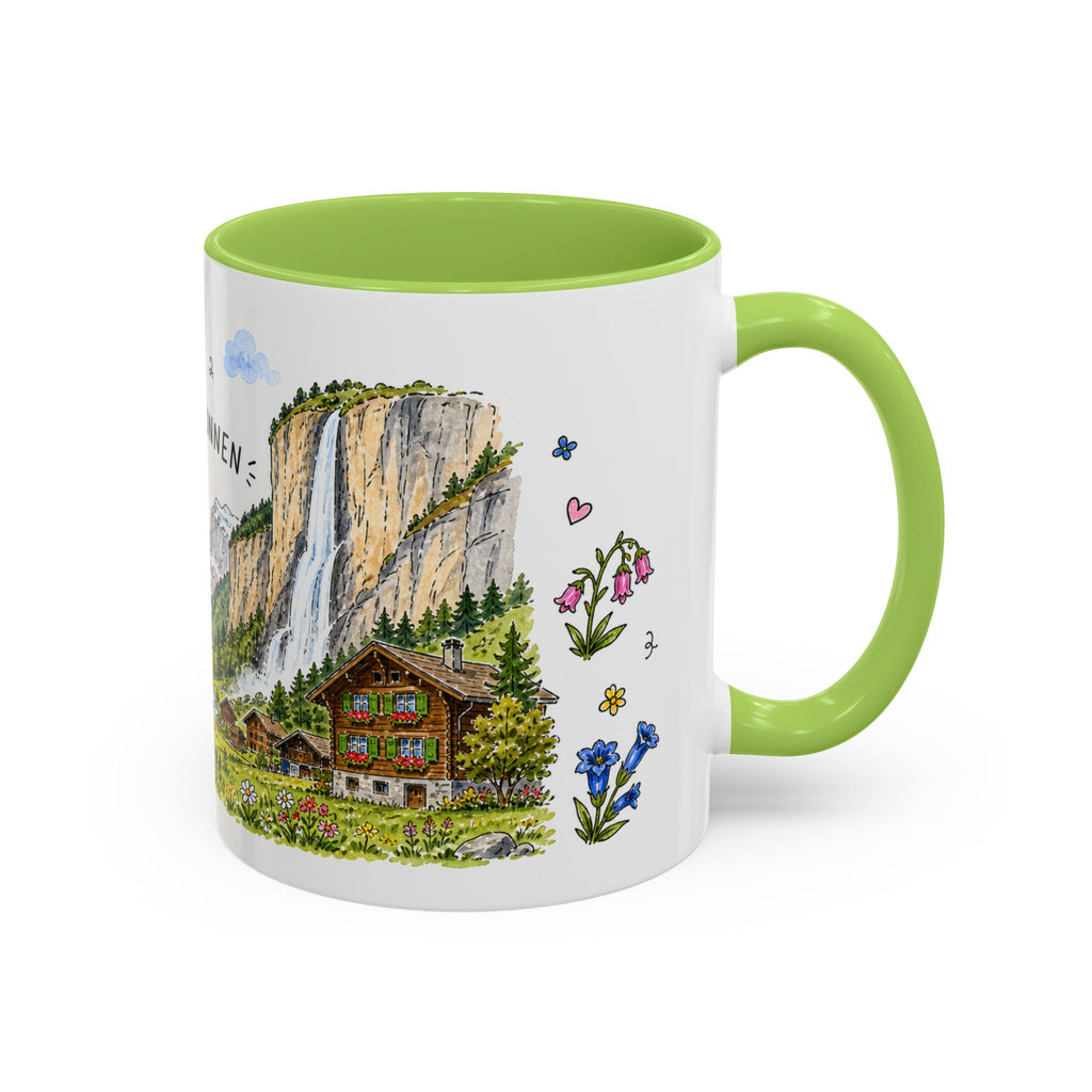 Lauterbrunnen Illustrated Travel Mug | Switzerland Souvenir Accent Coffee Mug | 11oz 15oz Ceramic Cup