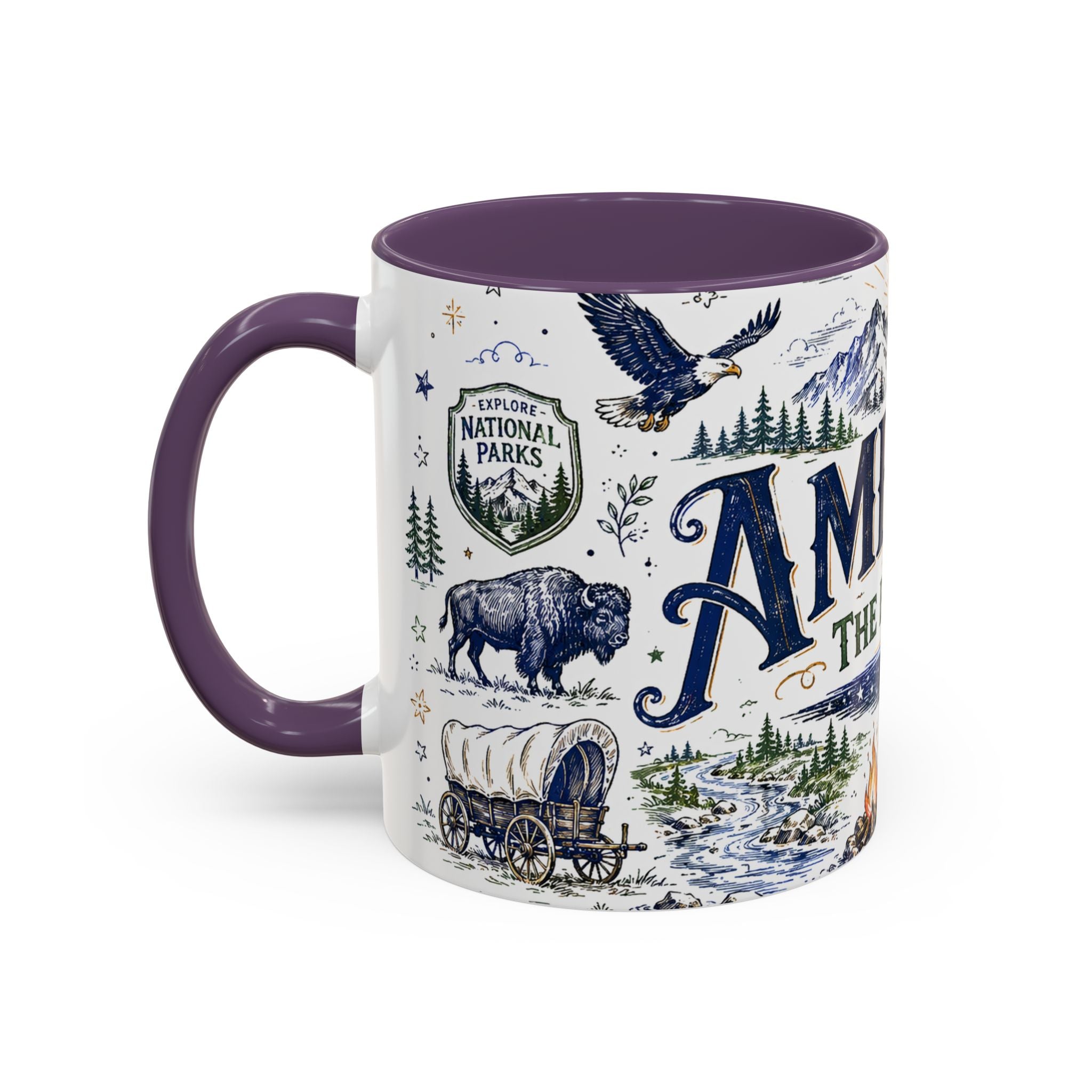 America the Beautiful Coffee Mug | Patriotic USA Gift | Accent Color Ceramic 11oz 15oz
