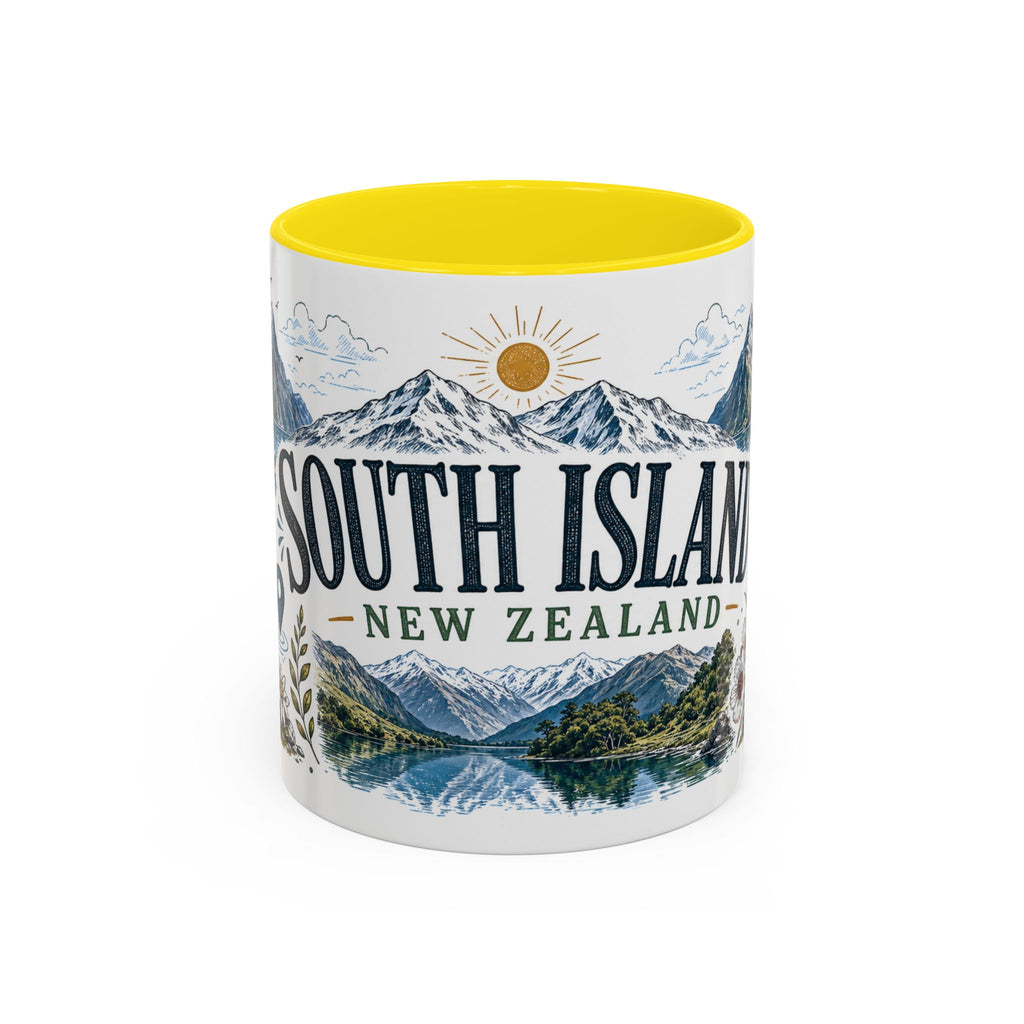 New Zealand South Island Coffee Mug | Travel Destination Souvenir Gift | Accent Color Ceramic 11oz 15oz