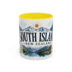 New Zealand South Island Coffee Mug | Travel Destination Souvenir Gift | Accent Color Ceramic 11oz 15oz