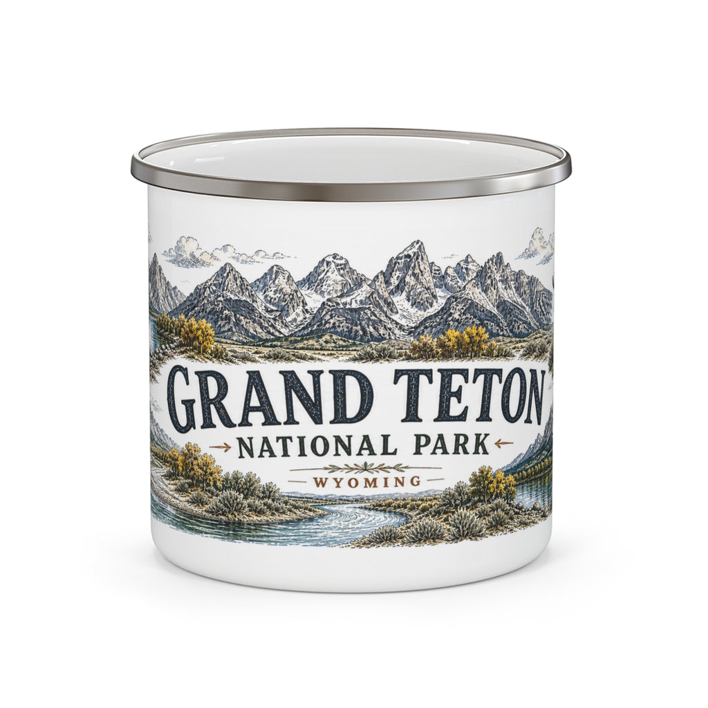 Grand Teton National Park Vintage Enamel Camping Mug | 12oz National Park Hiking Gift