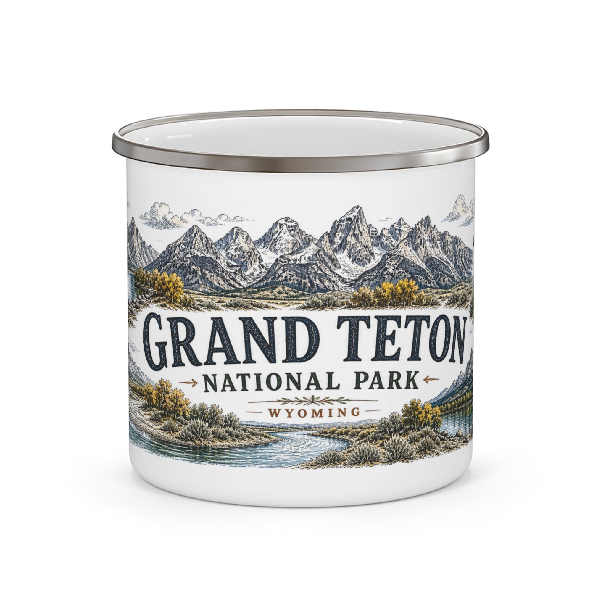 Grand Teton National Park Vintage Enamel Camping Mug | 12oz National Park Hiking Gift