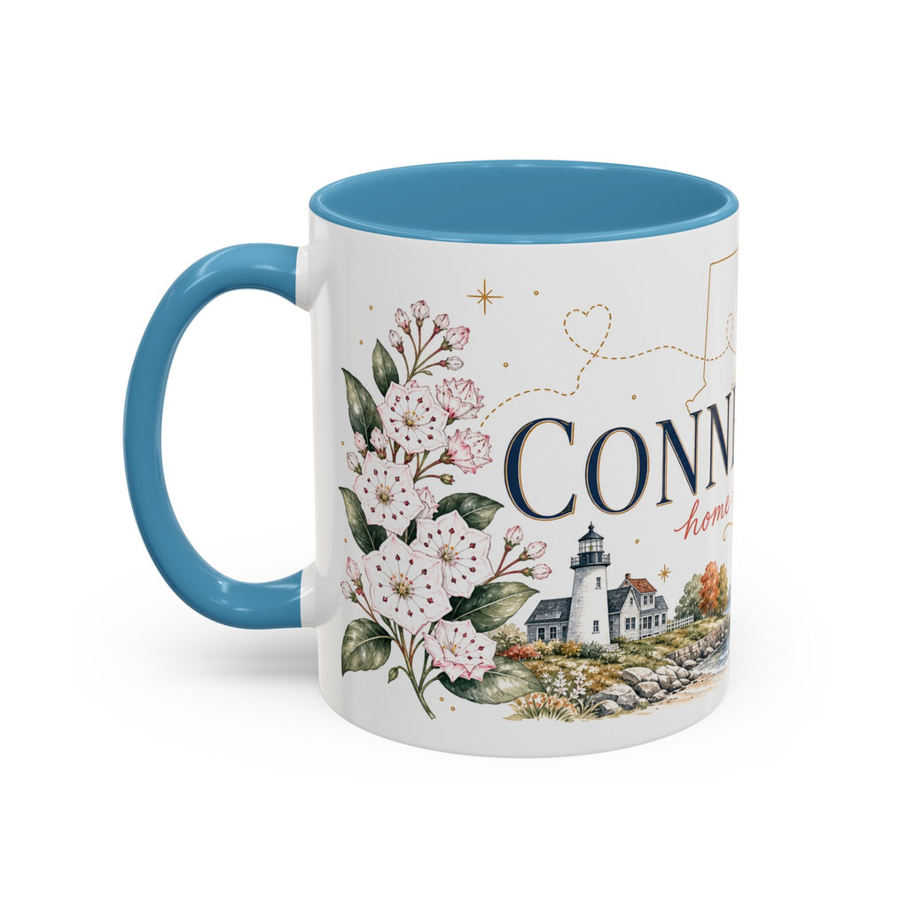 Connecticut State Map Mug | Botanical Accent Coffee Cup (11oz 15oz)