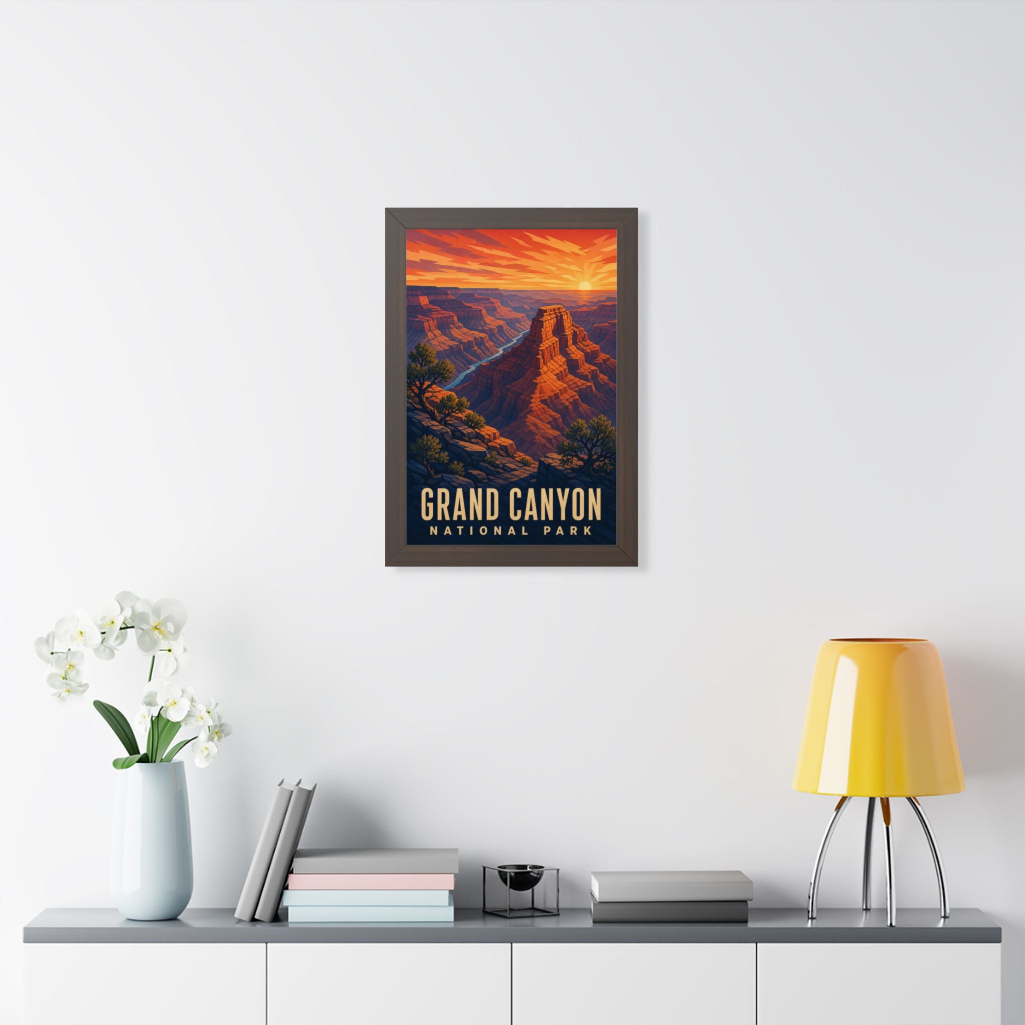 Grand Canyon National Park Framed Poster | Vintage Travel Wall Art | Black Walnut White Frame | 16x24 20x30