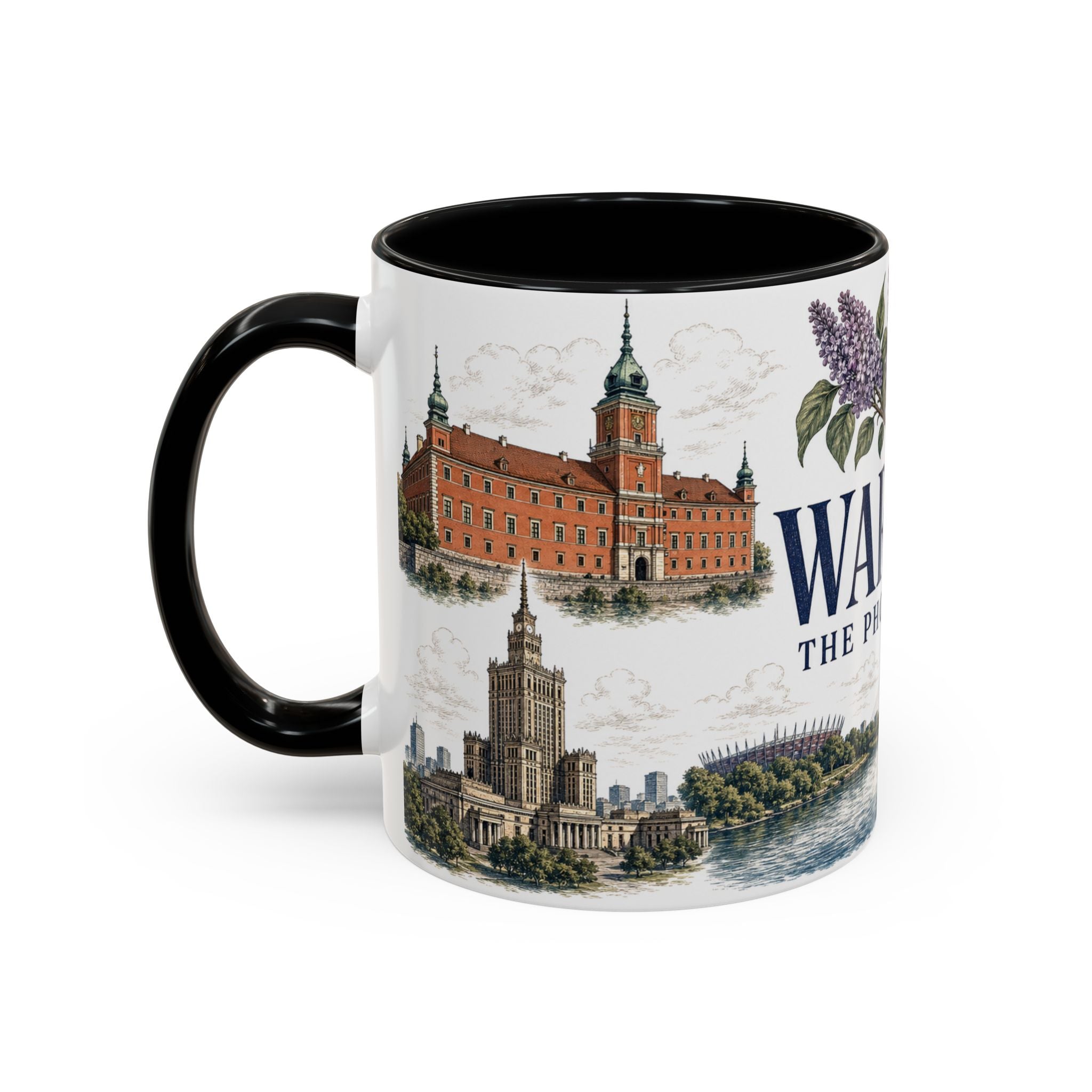 Warsaw Coffee Mug | Poland Travel Souvenir | Vintage Illustrated City Gift | 11 oz 15 oz Accent Mug