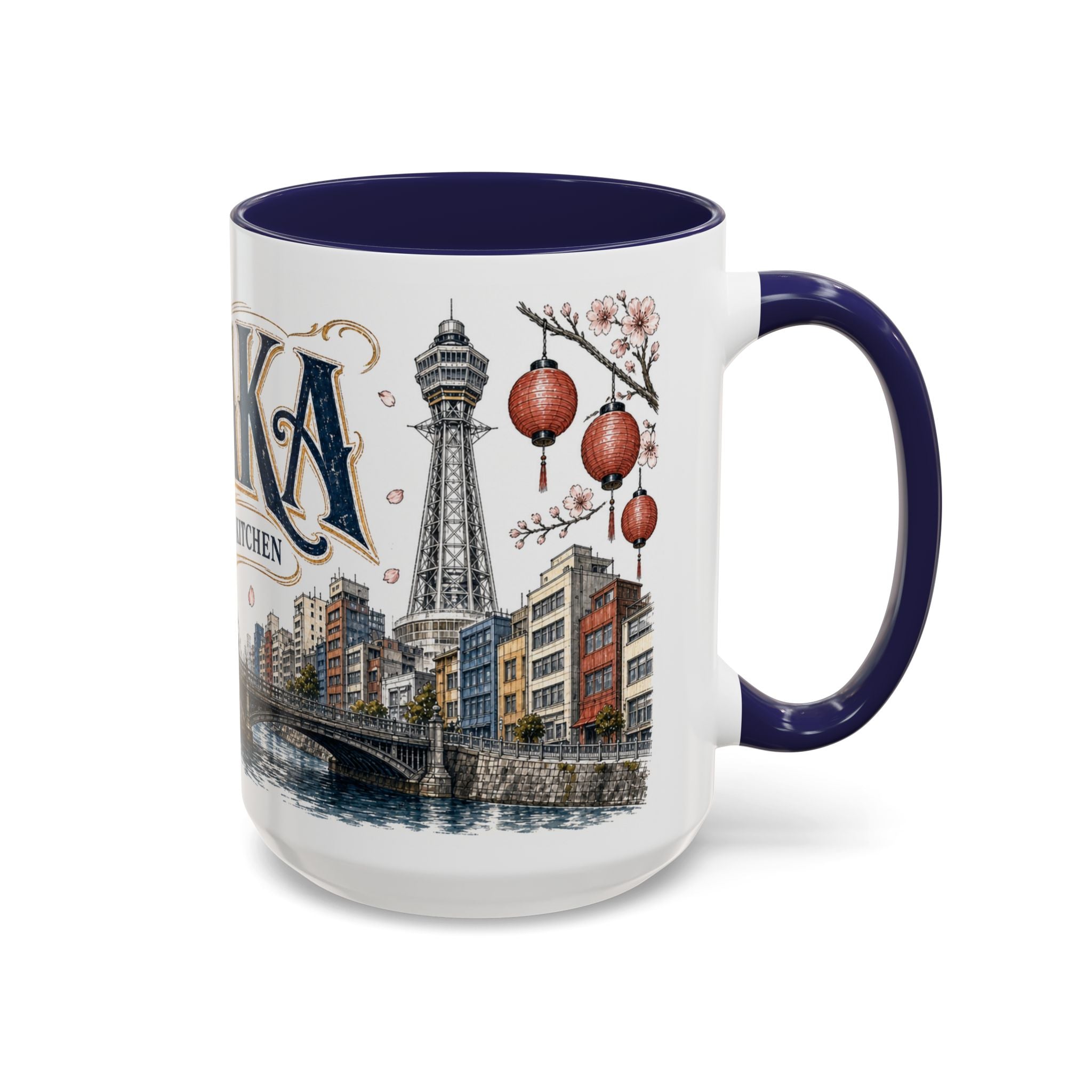 Osaka Coffee Mug | Japan Travel Souvenir | Vintage Illustrated City Gift | 11 oz 15 oz Accent Mug