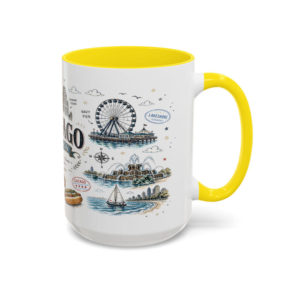 Chicago Coffee Mug | Illinois Souvenir City Gift | Accent Color Ceramic 11oz 15oz