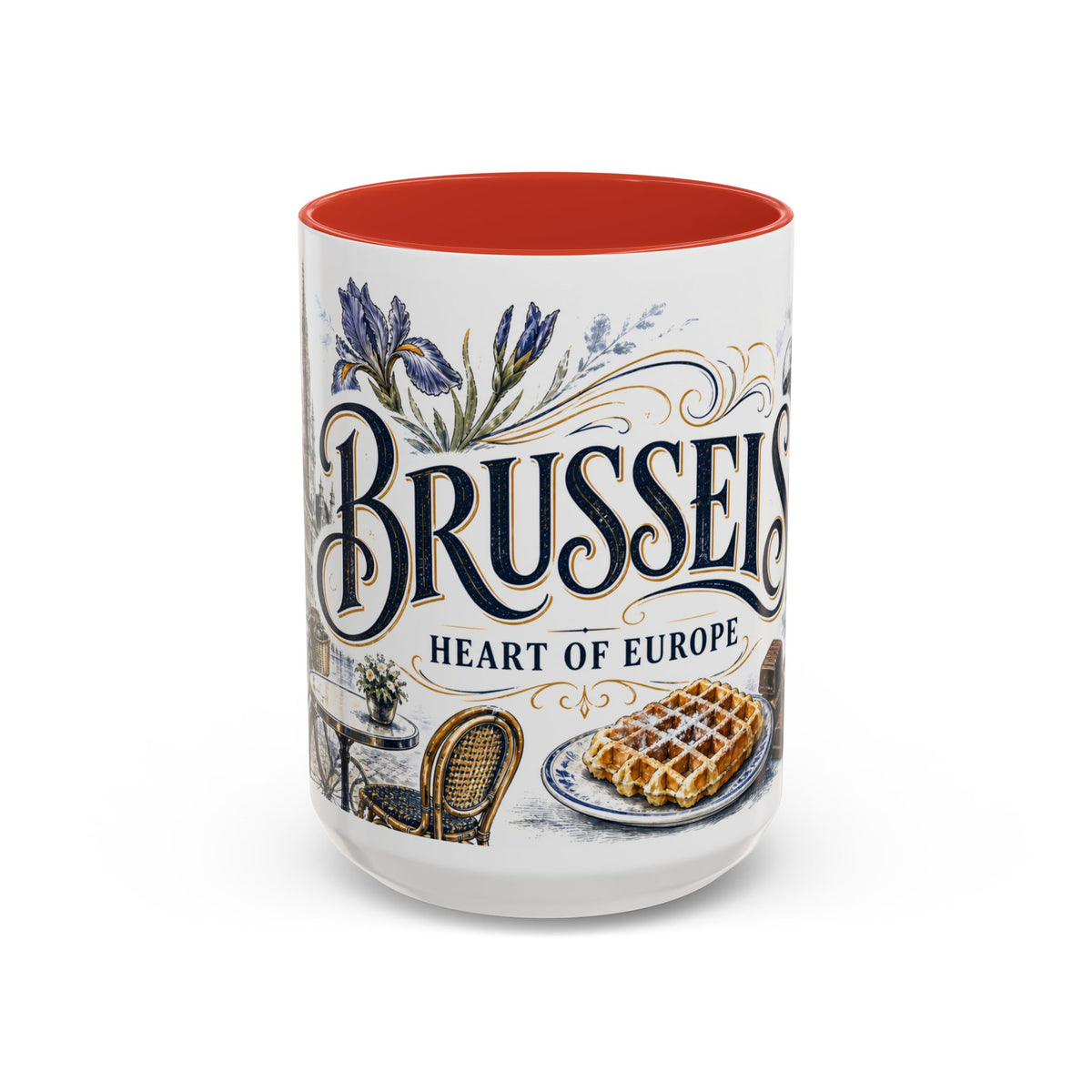 Brussels Coffee Mug | Belgium Travel Souvenir | Vintage Illustrated City Gift | 11 oz 15 oz Accent Mug
