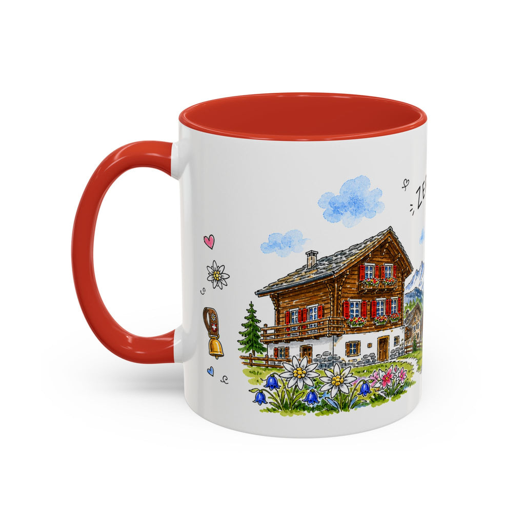 Zermatt Illustrated Travel Mug | Switzerland Souvenir Accent Coffee Mug | 11oz 15oz Ceramic Cup