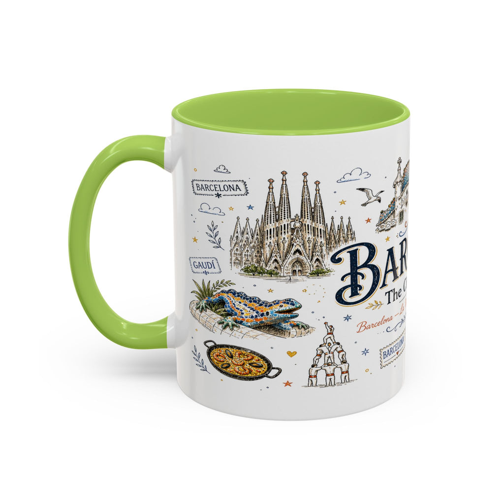 Barcelona Coffee Mug | Spain Souvenir Travel Gift | Accent Color Ceramic 11oz 15oz