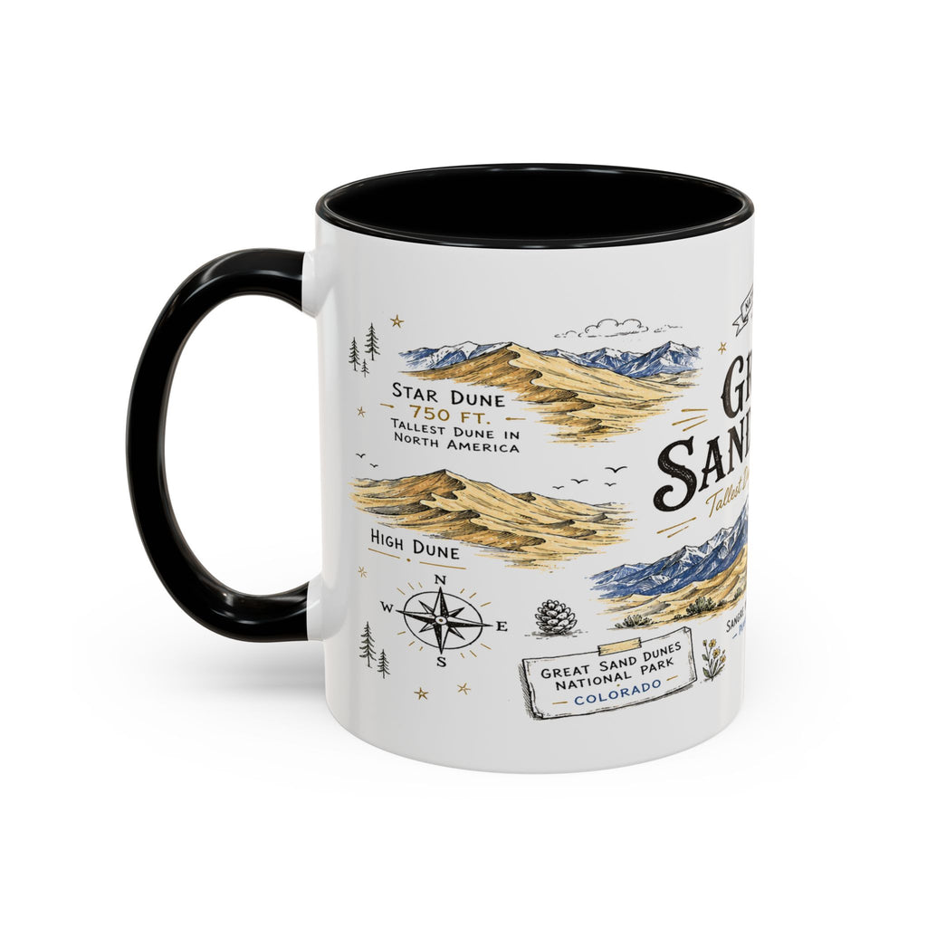Great Sand Dunes National Park Coffee Mug | Colorado Desert Mountain Dunes Gift | Accent Color Ceramic 11oz 15oz