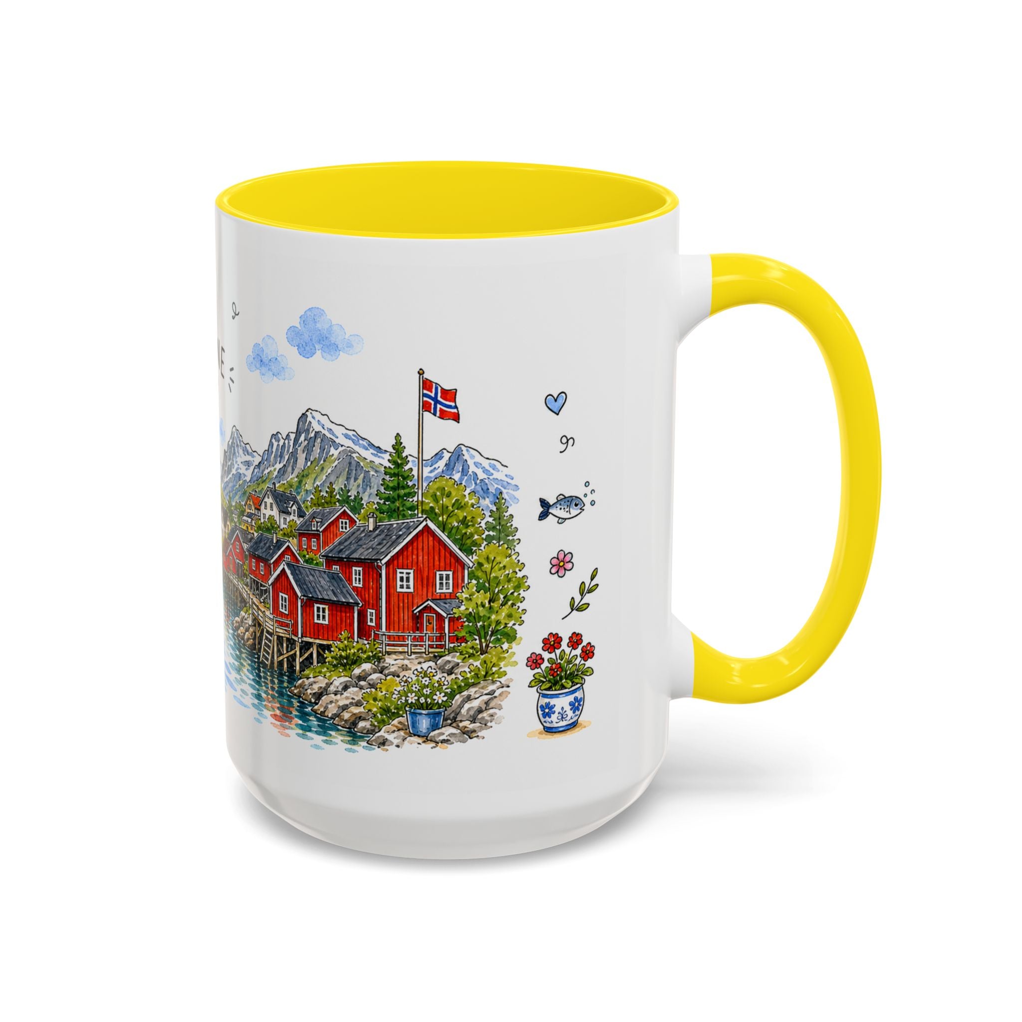 Reine Illustrated Travel Mug | Norway Souvenir Accent Coffee Mug | 11oz 15oz Ceramic Cup