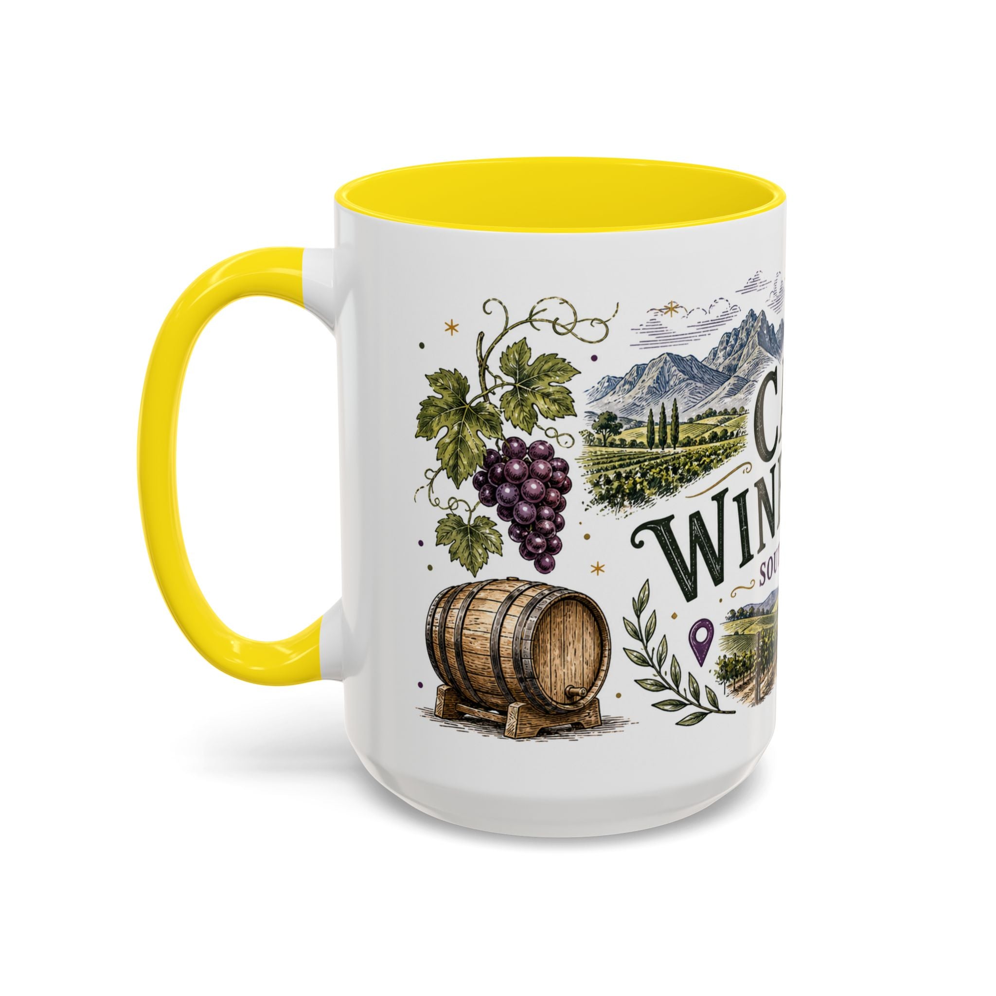 Cape Winelands Coffee Mug | Travel Destination Souvenir Gift | Accent Color Ceramic 11oz 15oz