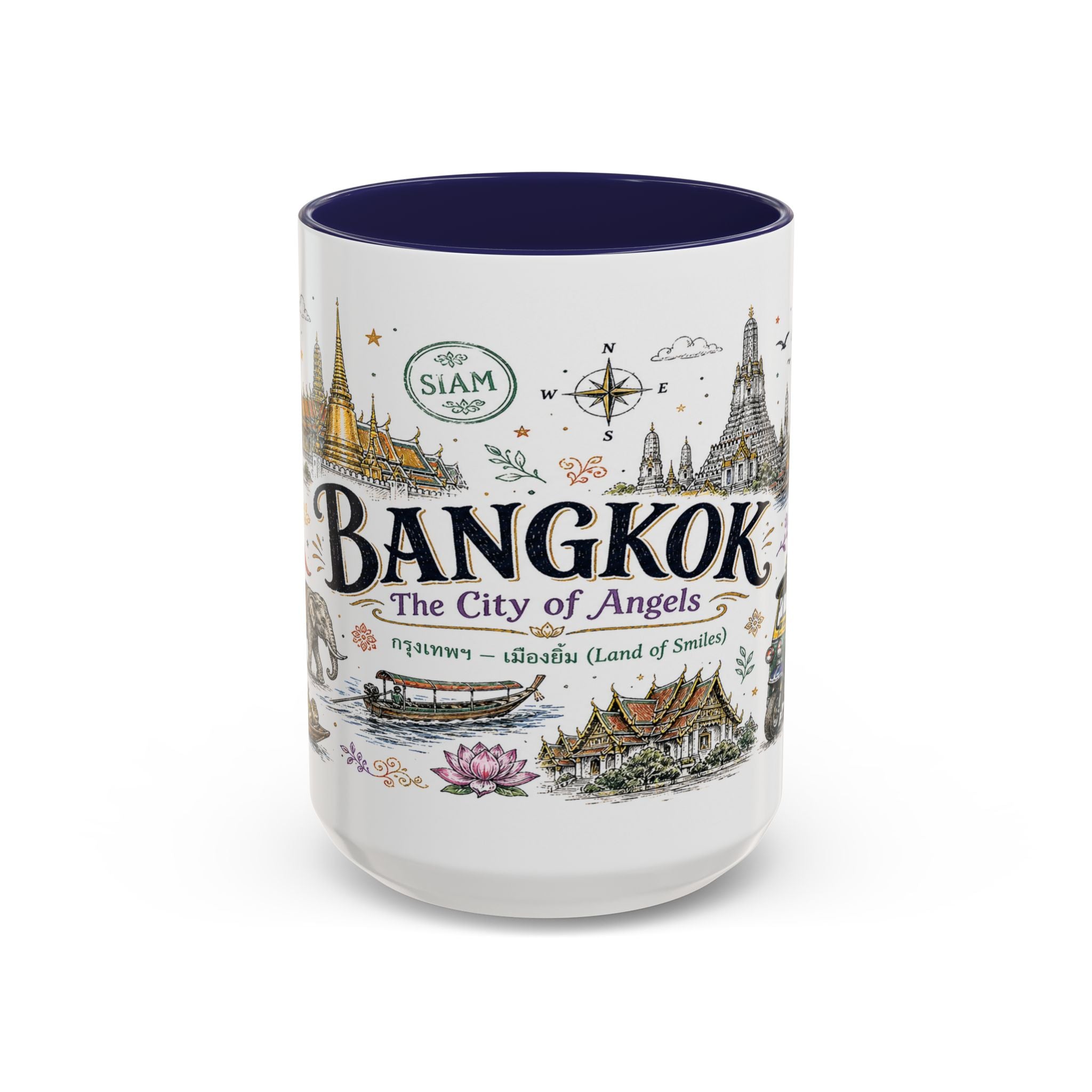 Bangkok Coffee Mug | Thailand Souvenir Travel Gift | Accent Color Ceramic 11oz 15oz