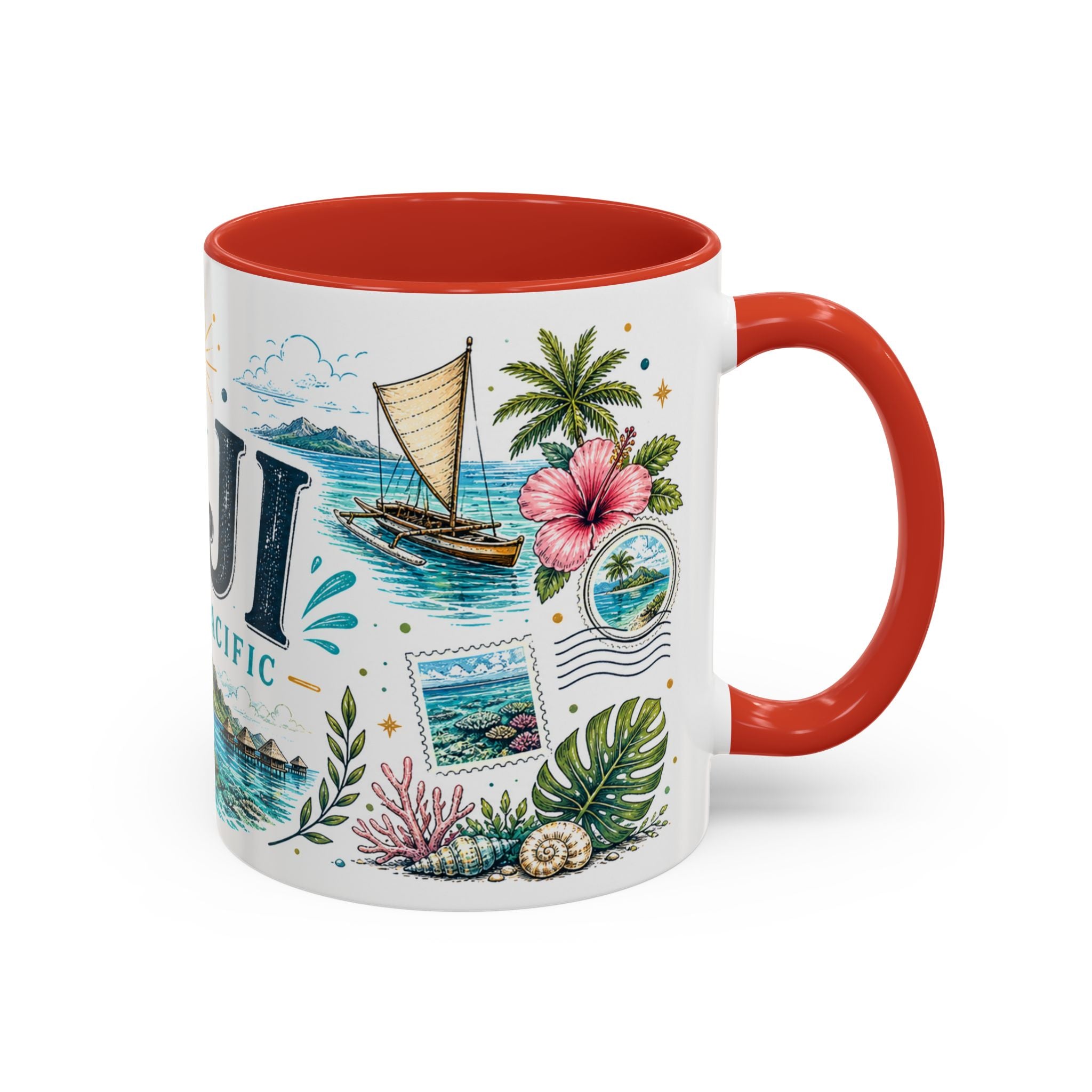 Fiji Coffee Mug | Travel Destination Souvenir Gift | Accent Color Ceramic 11oz 15oz