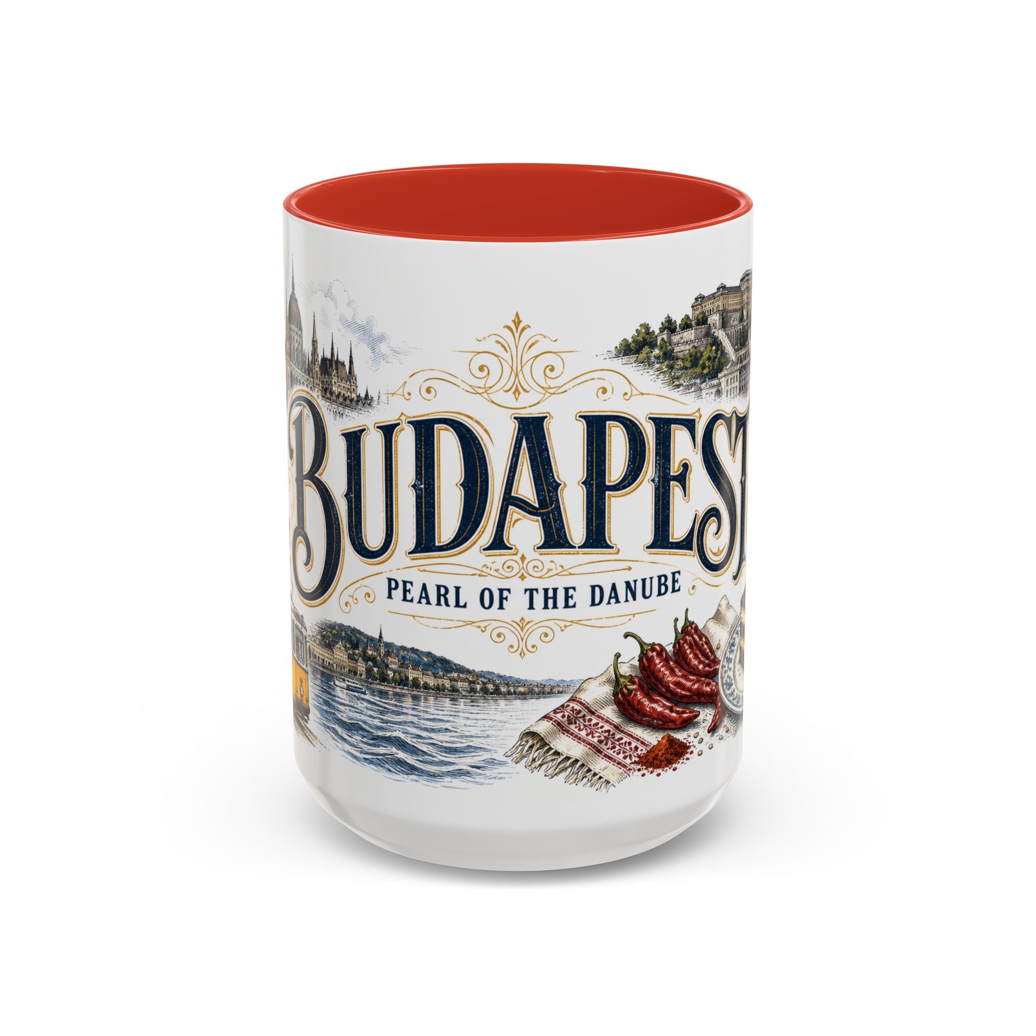 Budapest Coffee Mug | Hungary Travel Souvenir | Vintage Illustrated City Gift | 11 oz 15 oz Accent Mug