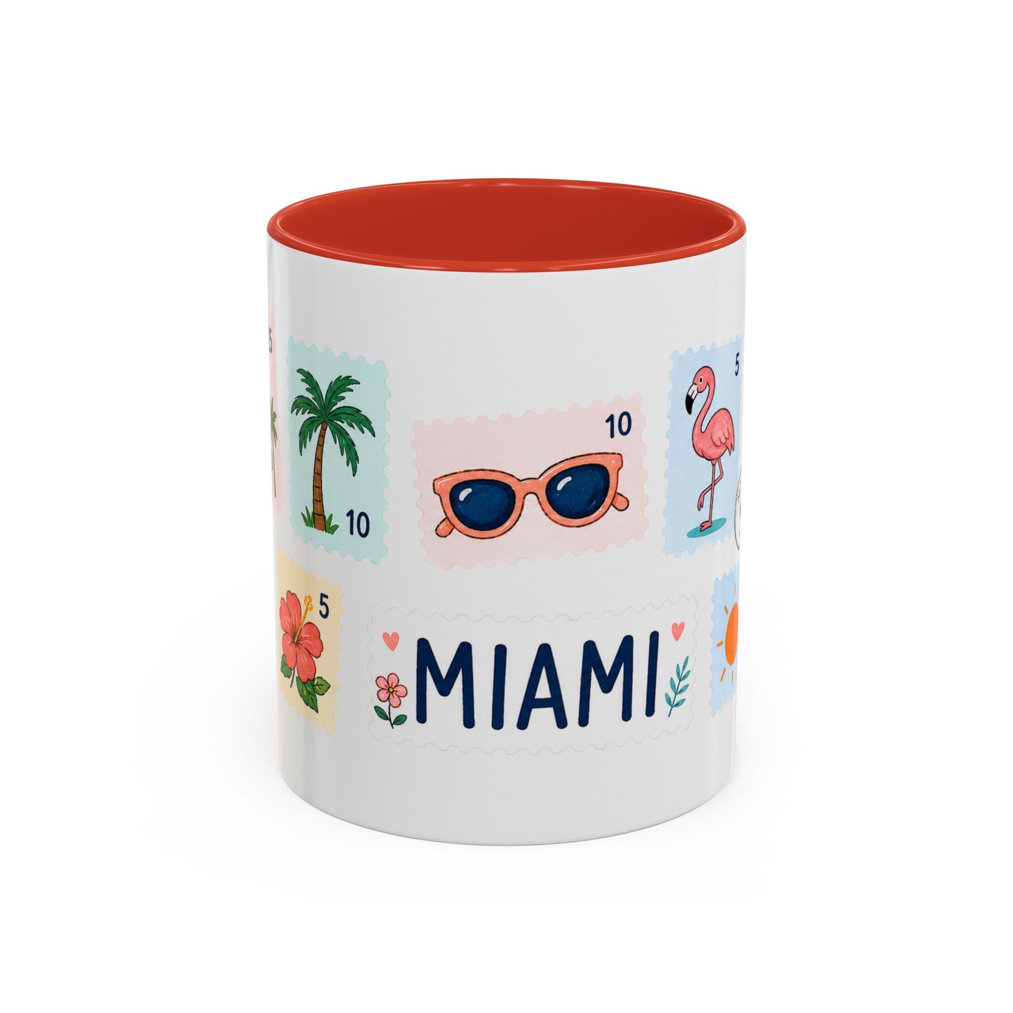 Miami Coffee Mug | Postage Stamp Collage Mug | Travel Souvenir Accent Cup 11oz 15oz