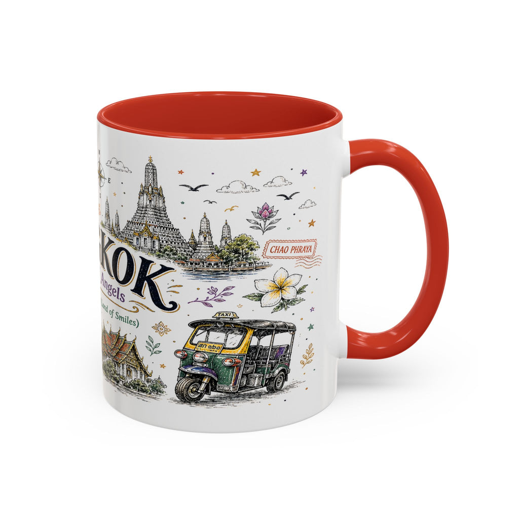 Bangkok Coffee Mug | Thailand Souvenir Travel Gift | Accent Color Ceramic 11oz 15oz