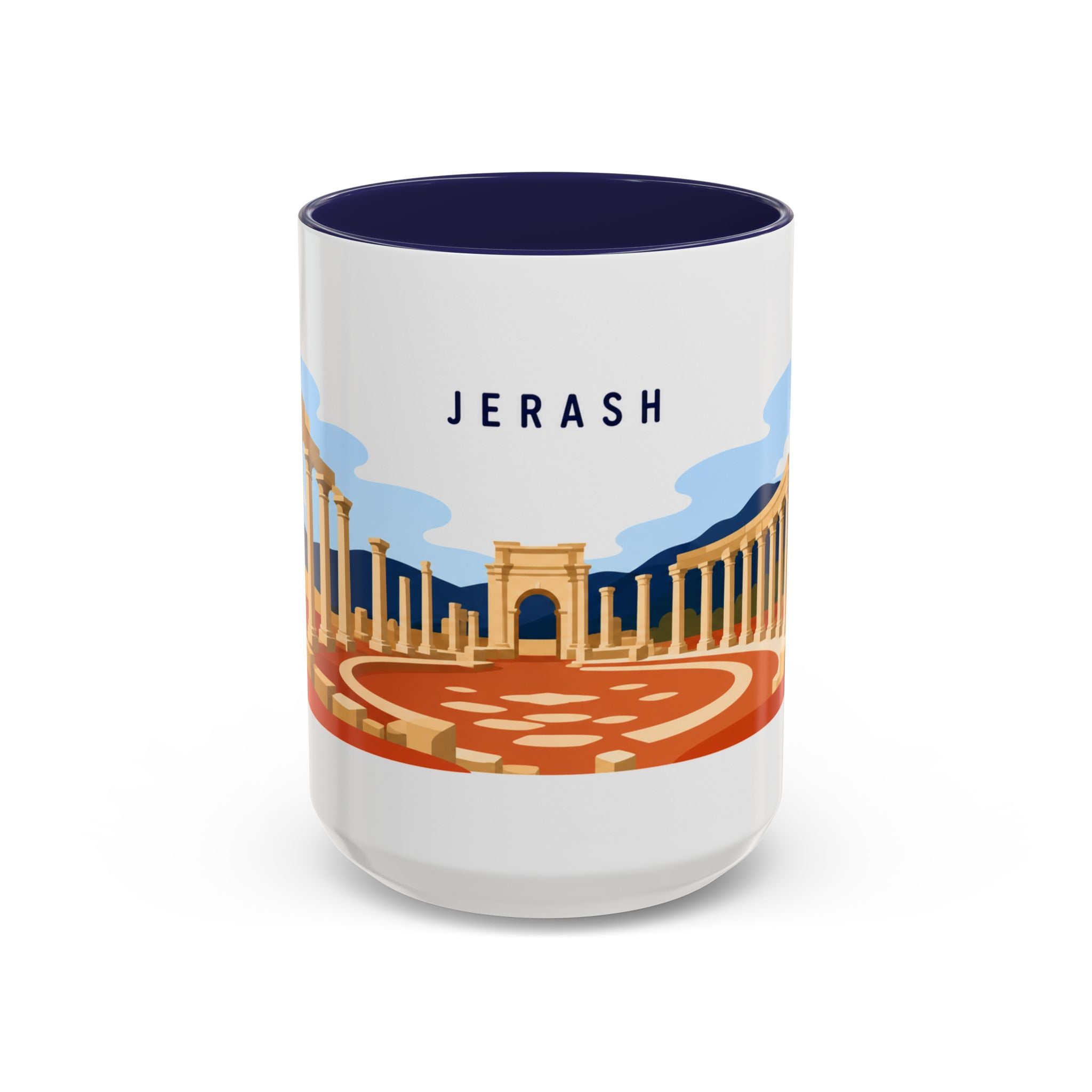 Jerash Coffee Mug | Travel Destination Souvenir Gift | Accent Color Ceramic 11oz 15oz