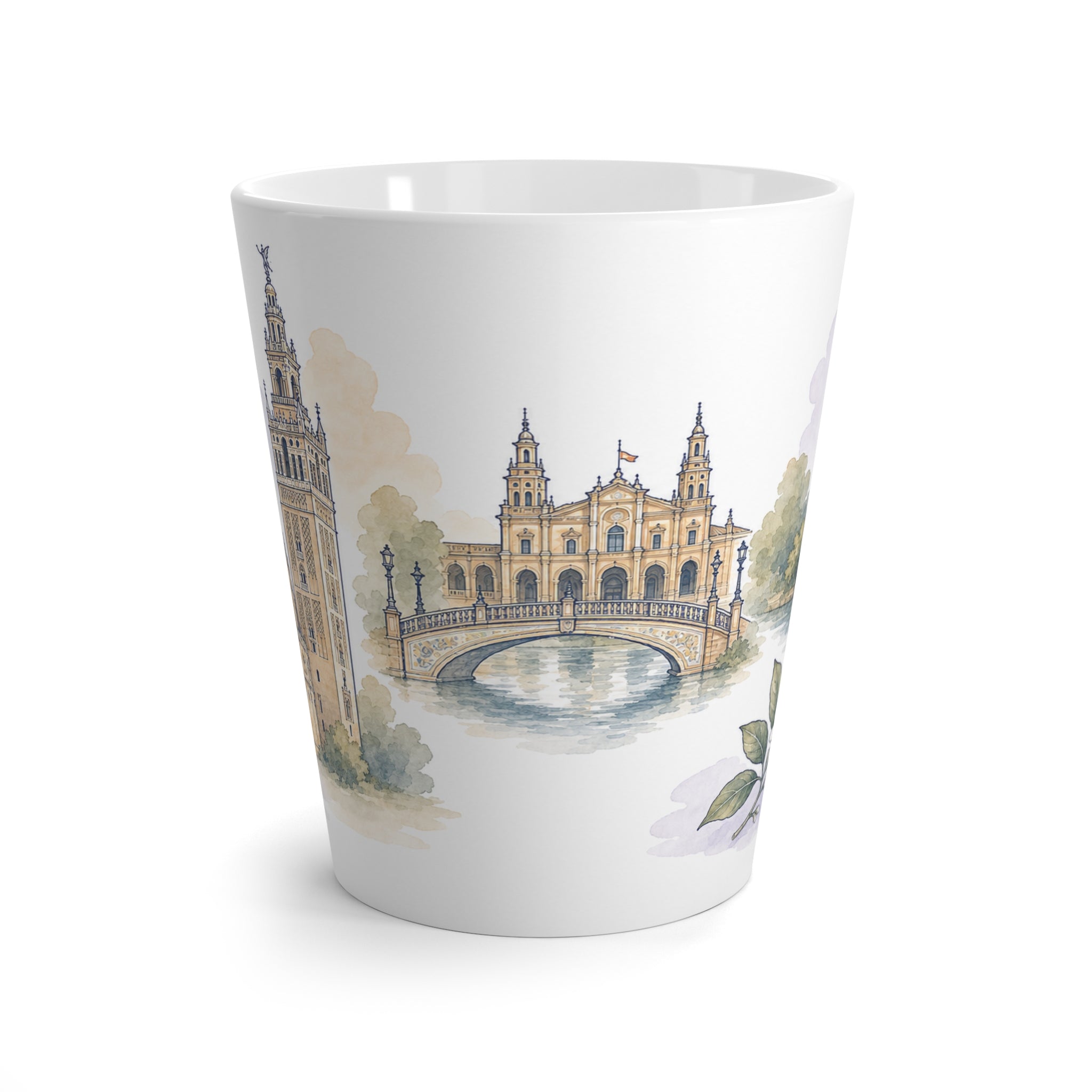 Seville Latte Mug | Watercolor City Travel Mug | 12 oz Ceramic Souvenir Gift