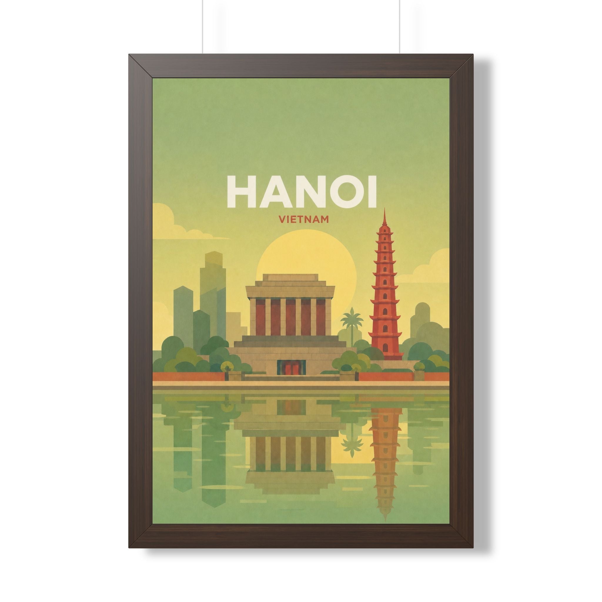 Hanoi Vietnam Framed Poster | Vintage Travel Wall Art | Black Walnut White Frame | 16x24 20x30