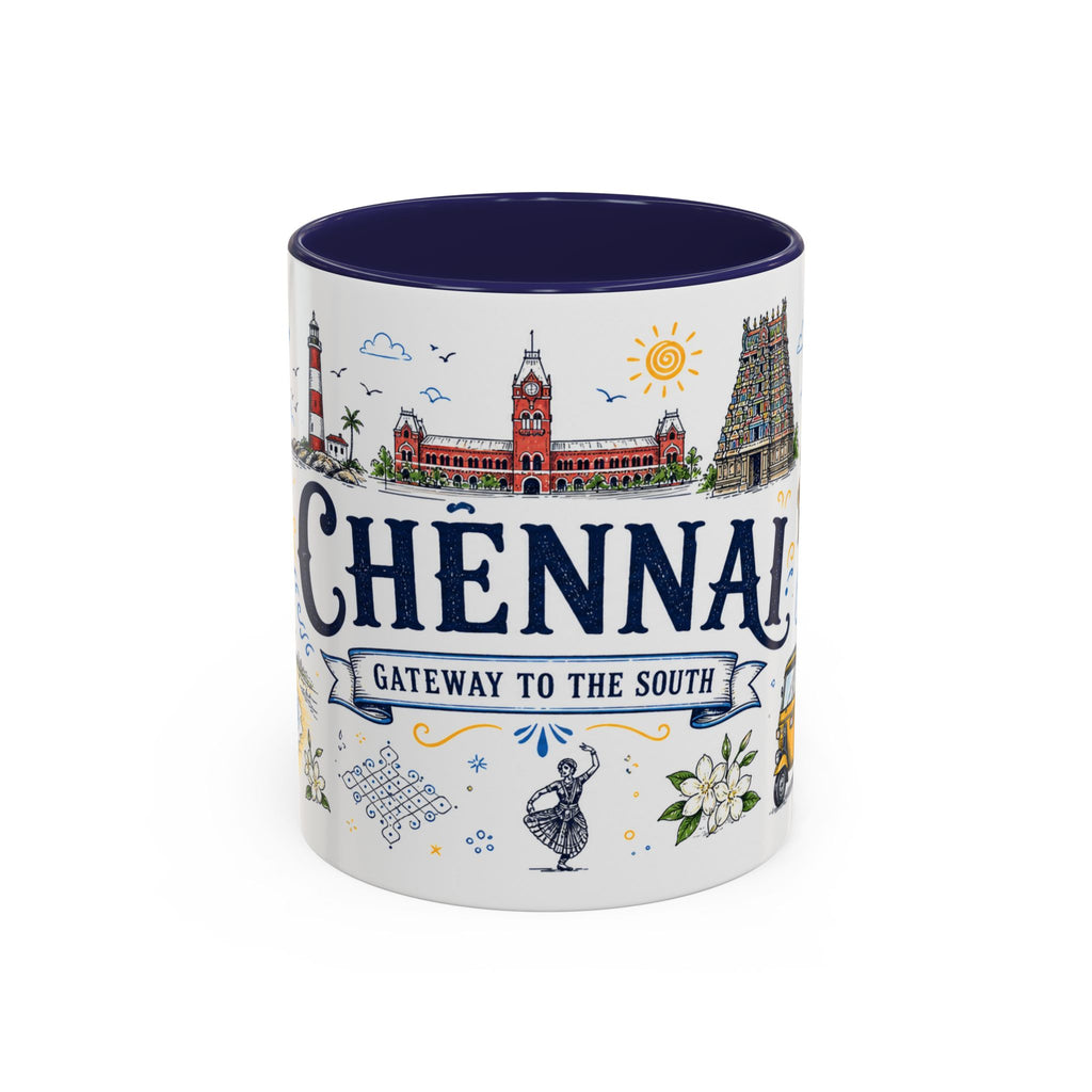 Chennai Coffee Mug | India Souvenir Travel Gift | Accent Color Ceramic 11oz 15oz