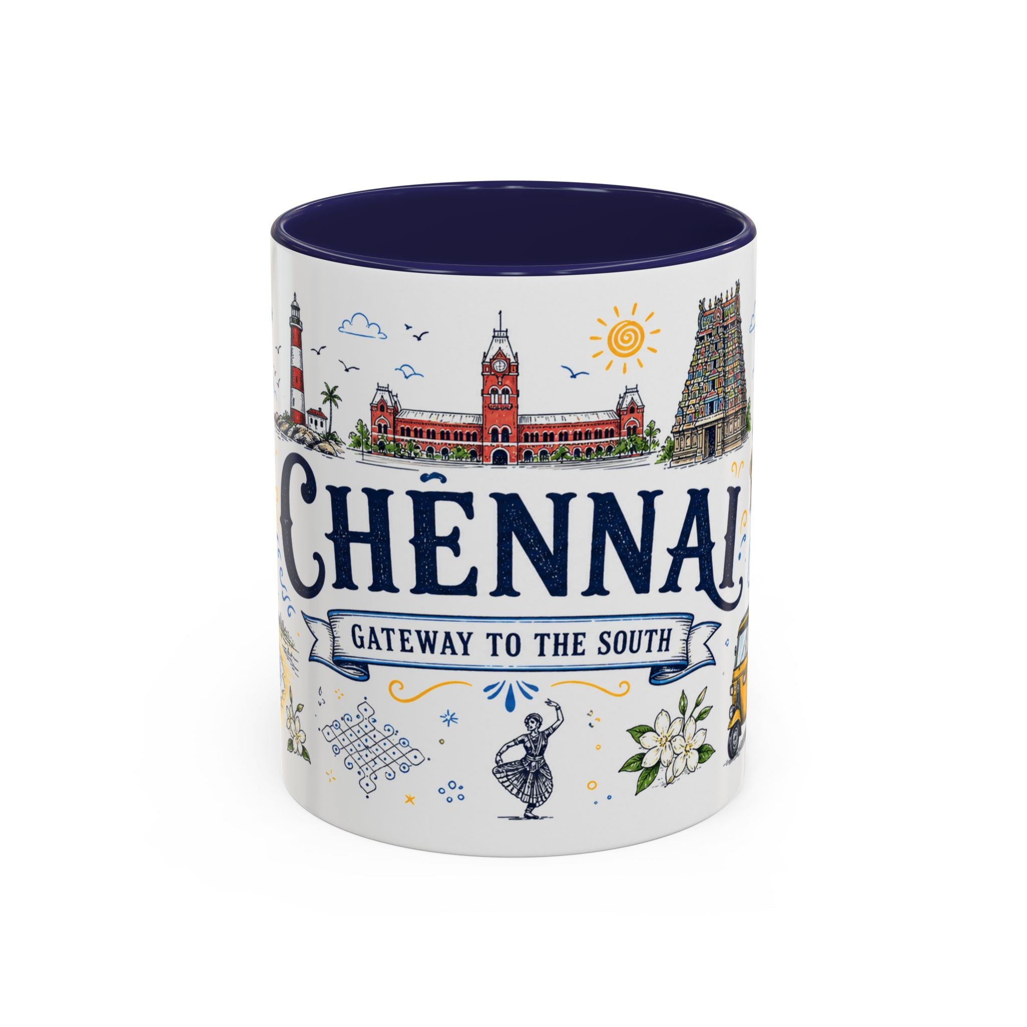 Chennai Coffee Mug | India Souvenir Travel Gift | Accent Color Ceramic 11oz 15oz