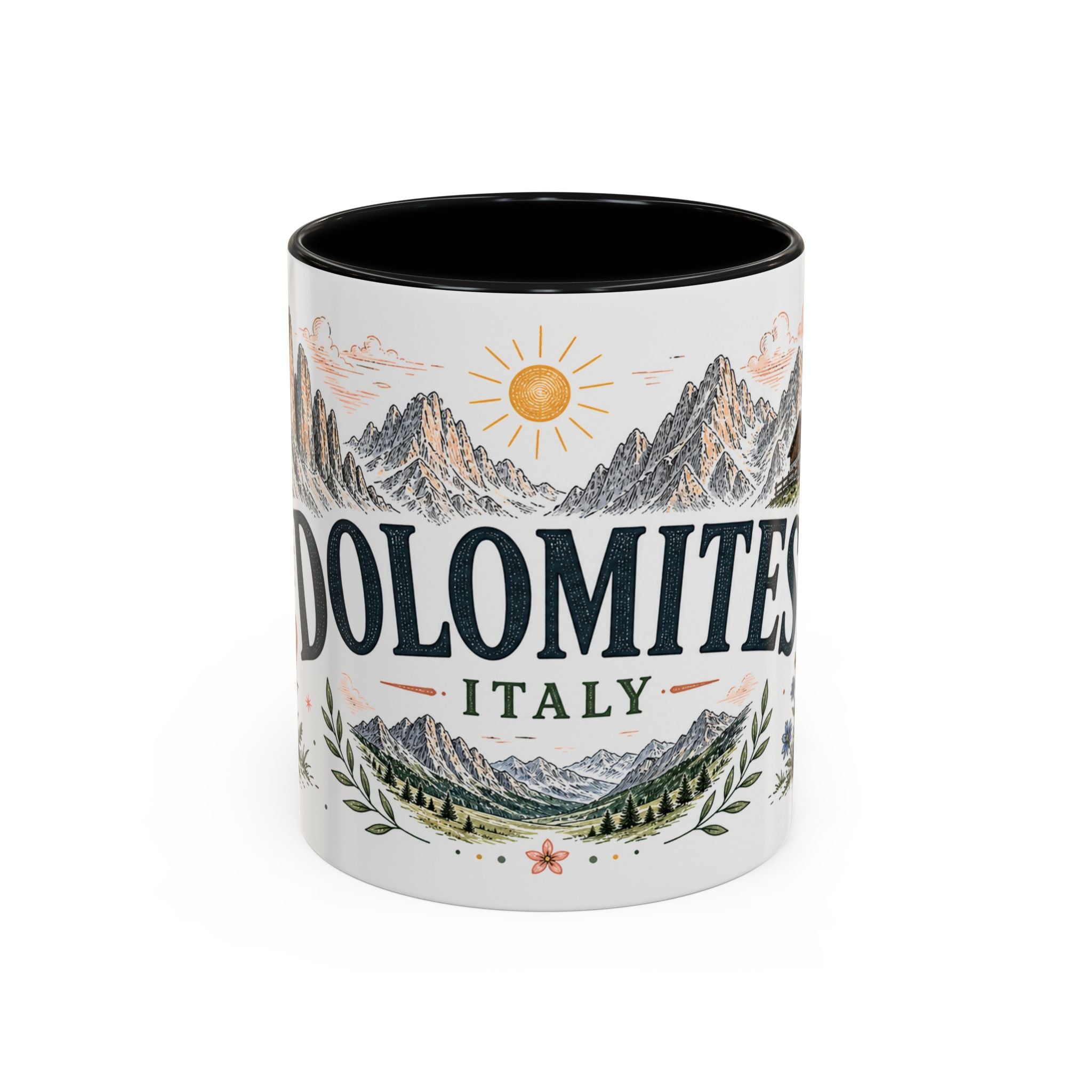 Dolomites Coffee Mug | Travel Destination Souvenir Gift | Accent Color Ceramic 11oz 15oz