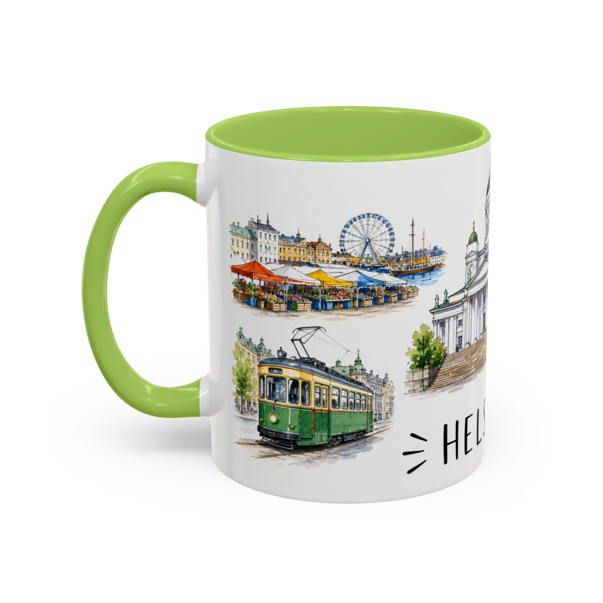 Helsinki Illustrated Travel Mug | City Souvenir Accent Coffee Mug | 11oz 15oz Ceramic Cup