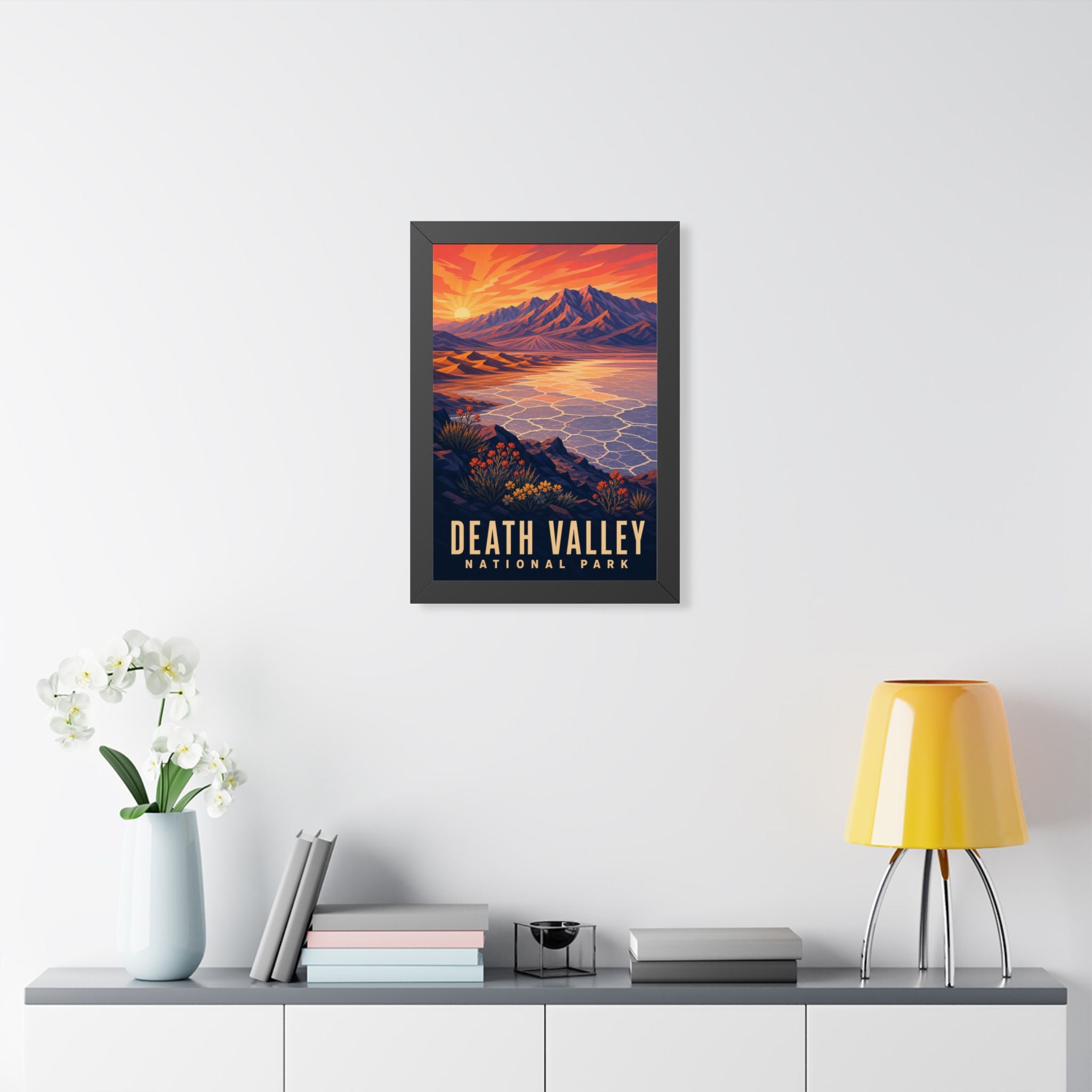 Death Valley National Park Framed Poster | Vintage Travel Wall Art | Black Walnut White Frame | 16x24 20x30