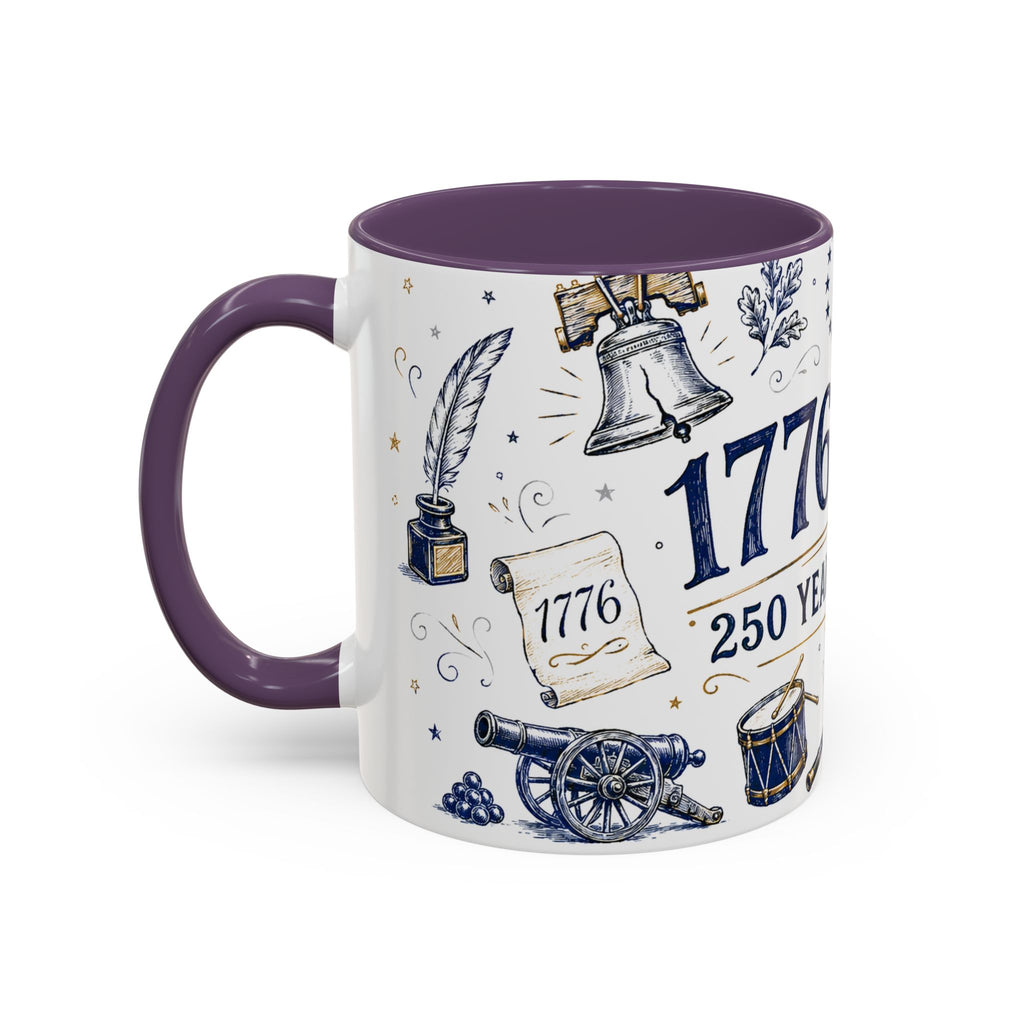 America 250 Coffee Mug | 1776-2026 Patriotic 4th of July Gift | Accent Color Ceramic 11oz 15oz