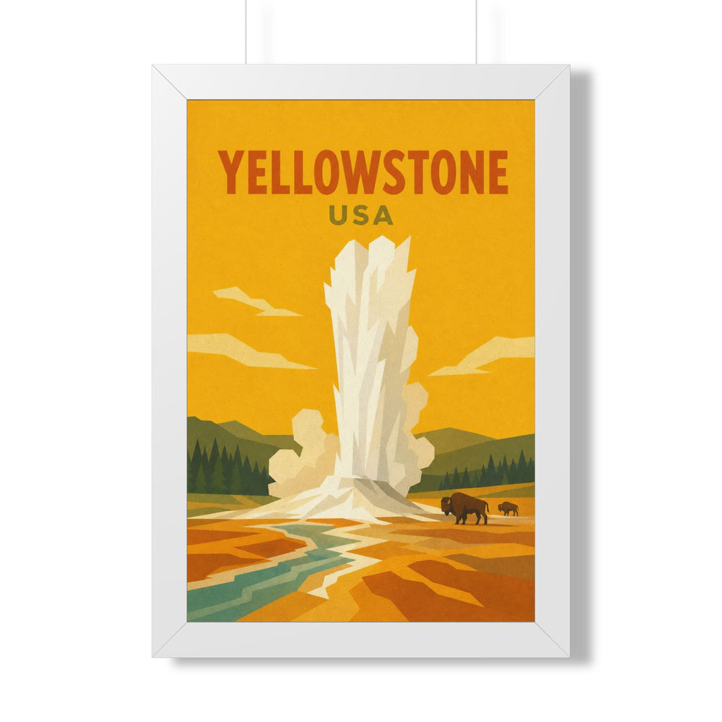 Yellowstone United States Framed Poster | Vintage Travel Wall Art | Black Walnut White Frame | 16x24 20x30