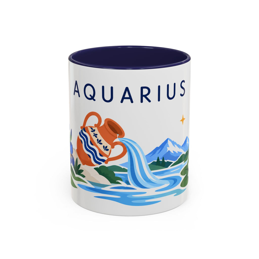 Aquarius Zodiac Coffee Mug | Water Bearer Design | Astrology Birthday Gift | 11 oz 15 oz Ceramic Accent Mug