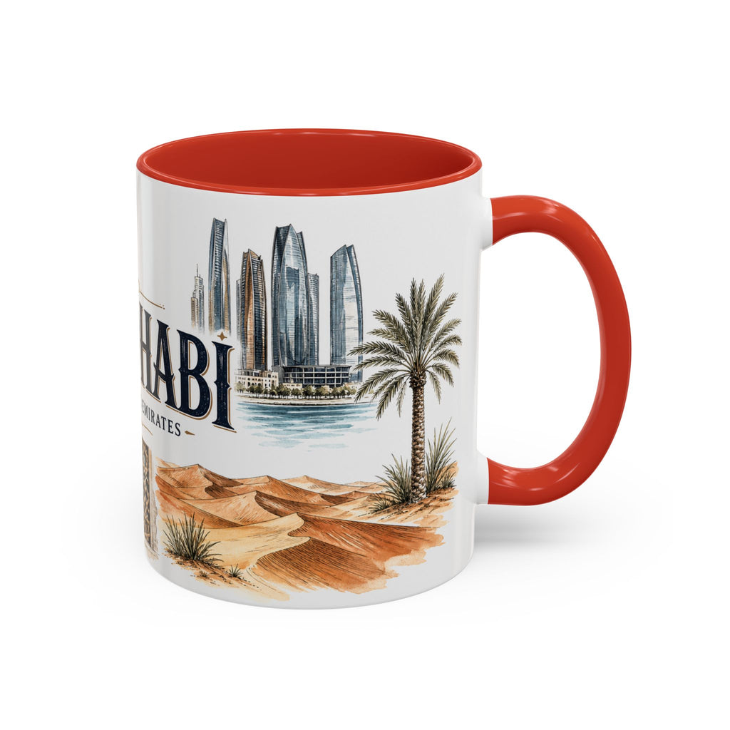 Abu Dhabi Coffee Mug | United Arab Emirates Travel Souvenir | Vintage Illustrated City Gift | 11 oz 15 oz Accent Mug