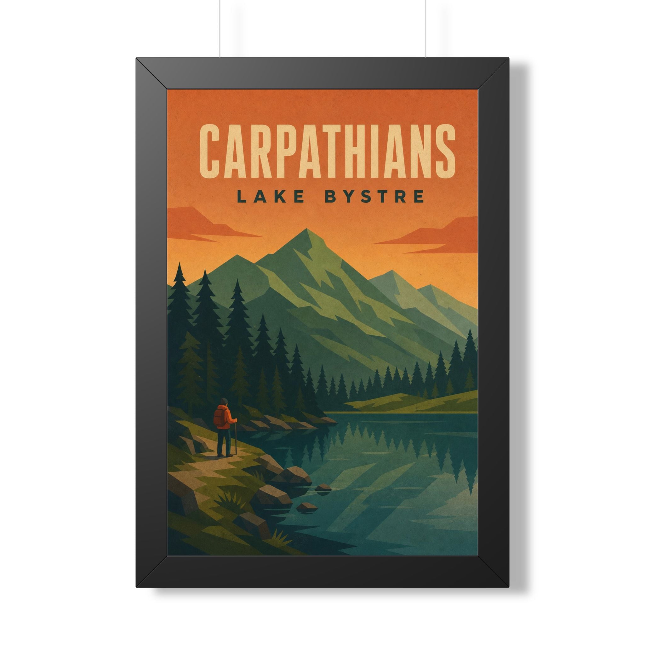 Carpathian Mountains Europe Framed Poster | Vintage Travel Wall Art | Black Walnut White Frame | 16x24 20x30