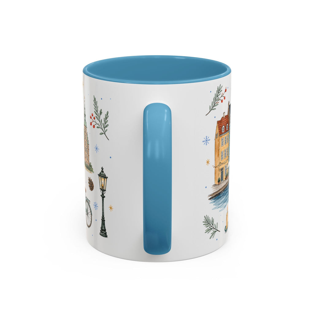 Copenhagen Christmas Mug | Watercolor Travel Souvenir | Holiday Gift | Accent Ceramic Coffee Cup 11oz 15oz