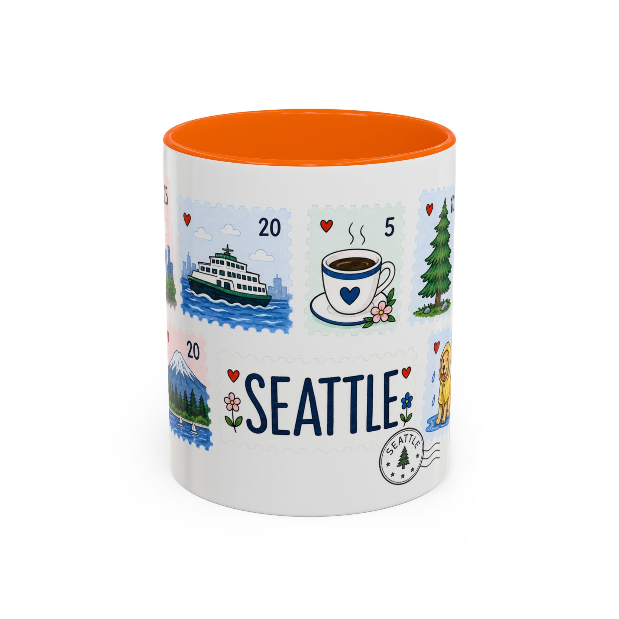 Seattle Coffee Mug | Postage Stamp Collage Mug | Travel Souvenir Accent Cup 11oz 15oz
